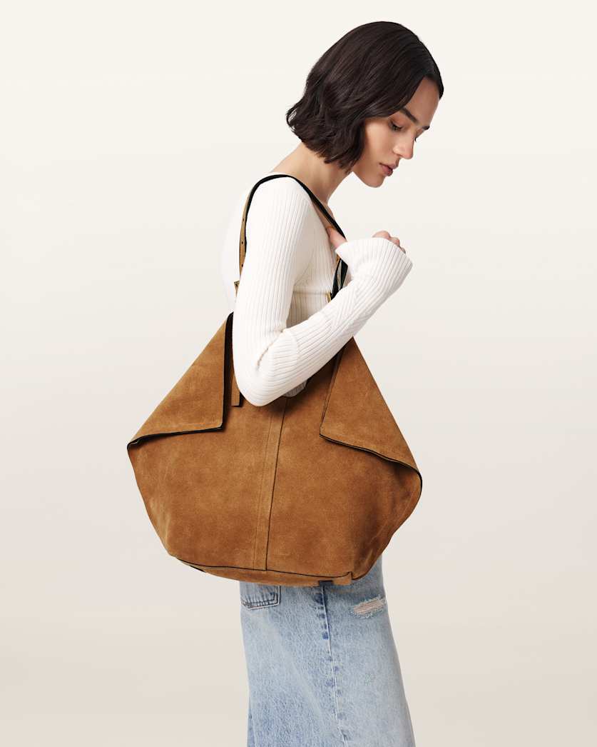 AllSaints Ara Suede Tote Bag Women's Arizona Tan Brown Women's