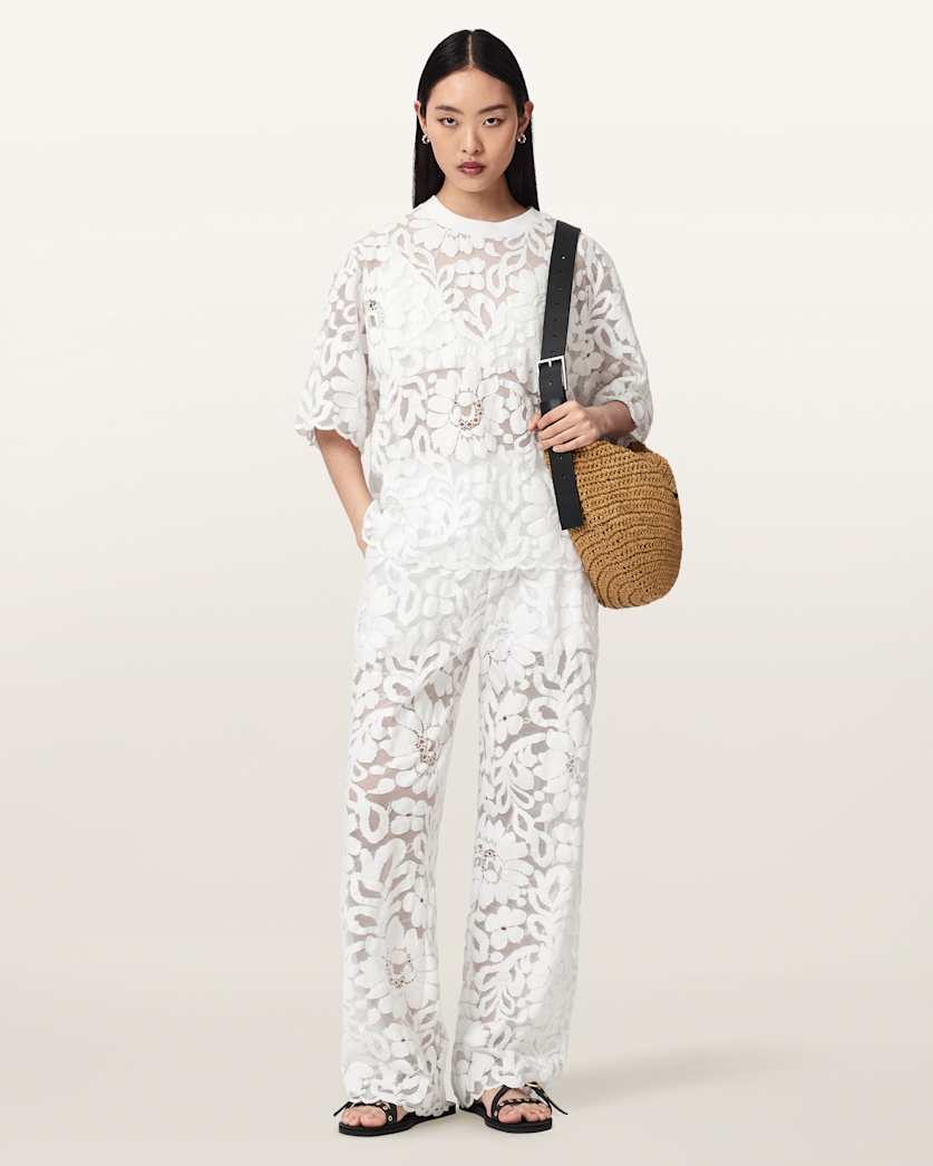 AllSaints Amelie Straight Leg Lace Pants Women's Optic White Women's