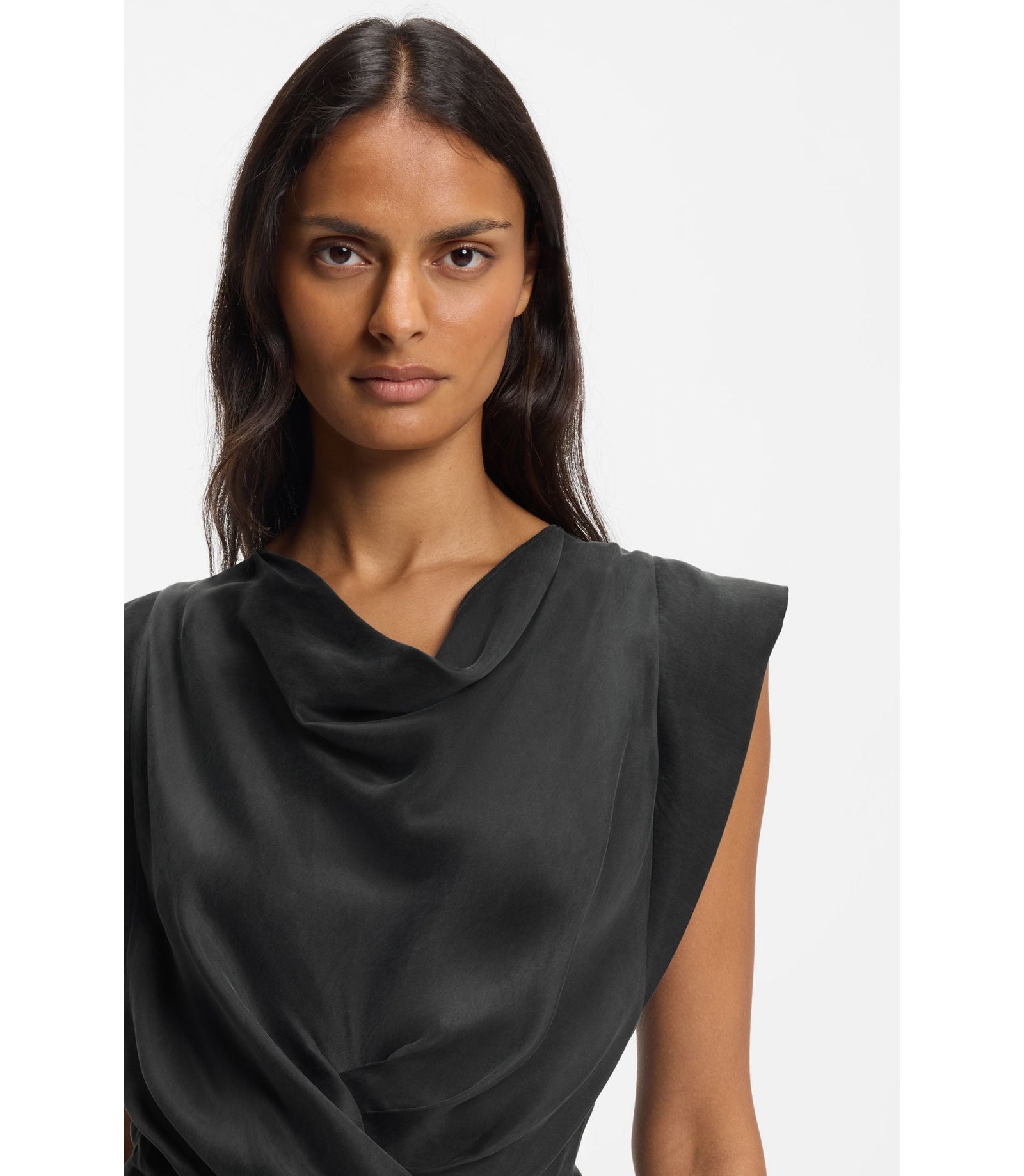 Boss Wrap Skirt Dress With Cowl Neck Light Grey Women's