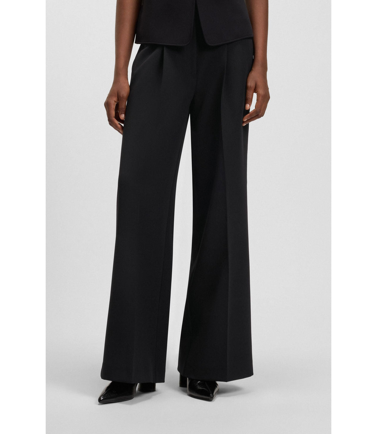 Boss Wide Leg Trousers In Stretch Fabric Black Women's