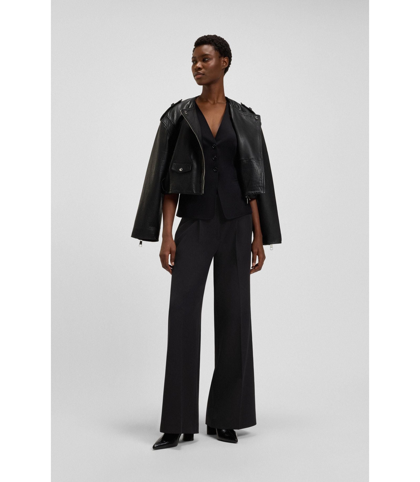 Boss Wide Leg Trousers In Stretch Fabric Black Women's