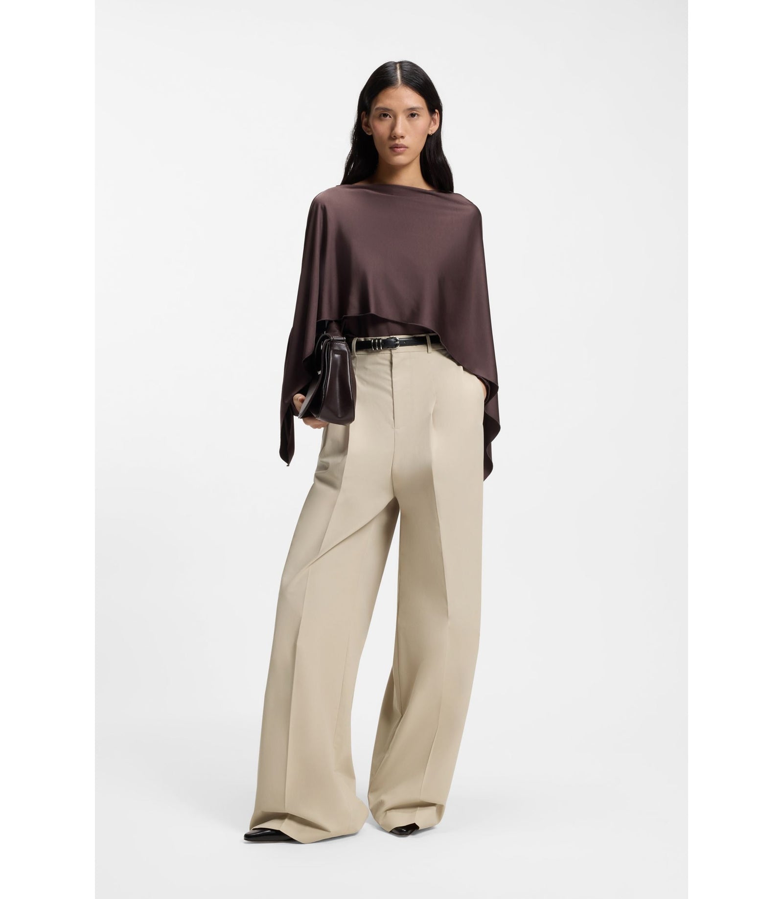 Boss Wide Leg Trousers In Cotton With Stretch Light Beige Women's