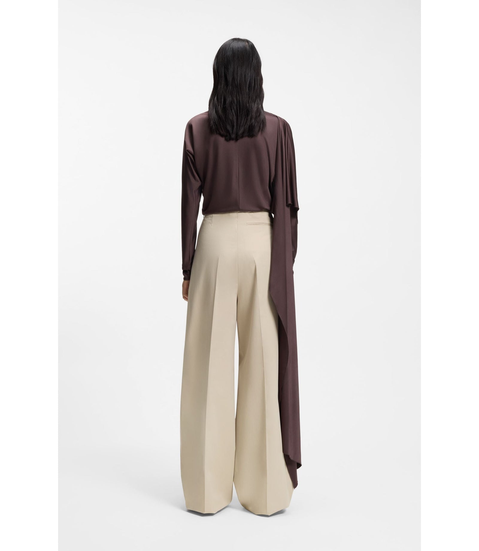 Boss Wide Leg Trousers In Cotton With Stretch Light Beige Women's