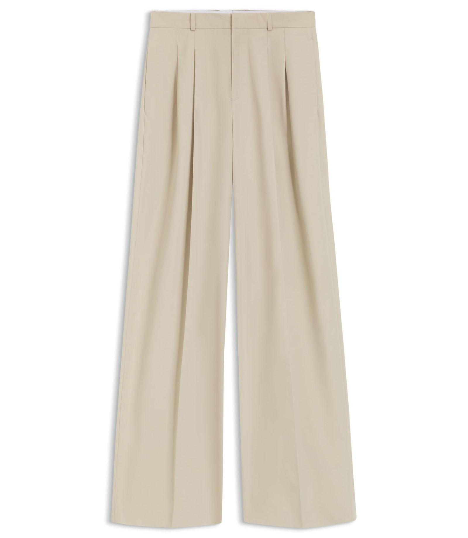 Boss Wide Leg Trousers In Cotton With Stretch Light Beige Women's
