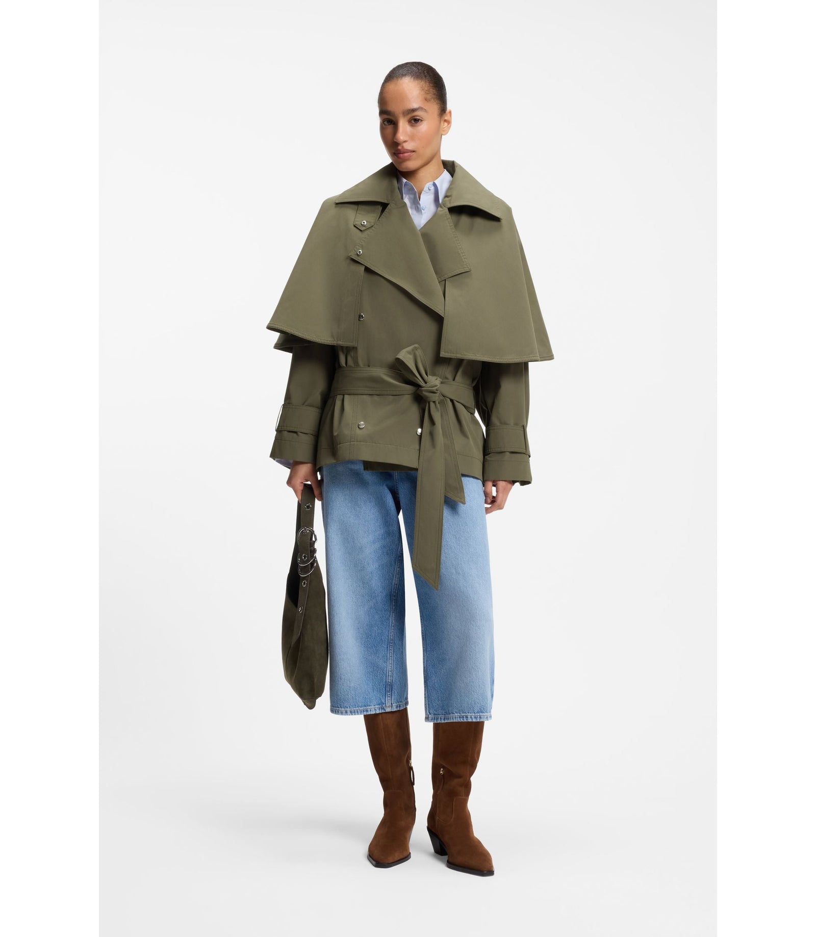 Boss Water Repellent Trench Coat With Belt Light Green Women's