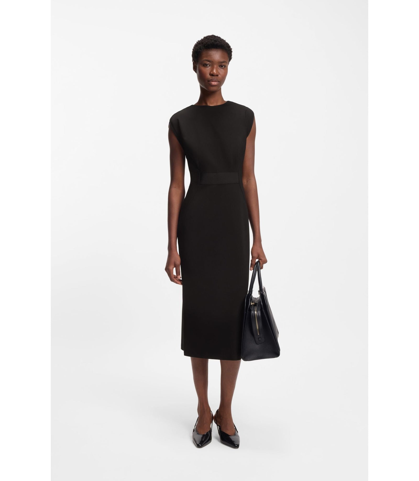 Boss Waistband Detail Dress In Stretch Jersey Black Women's