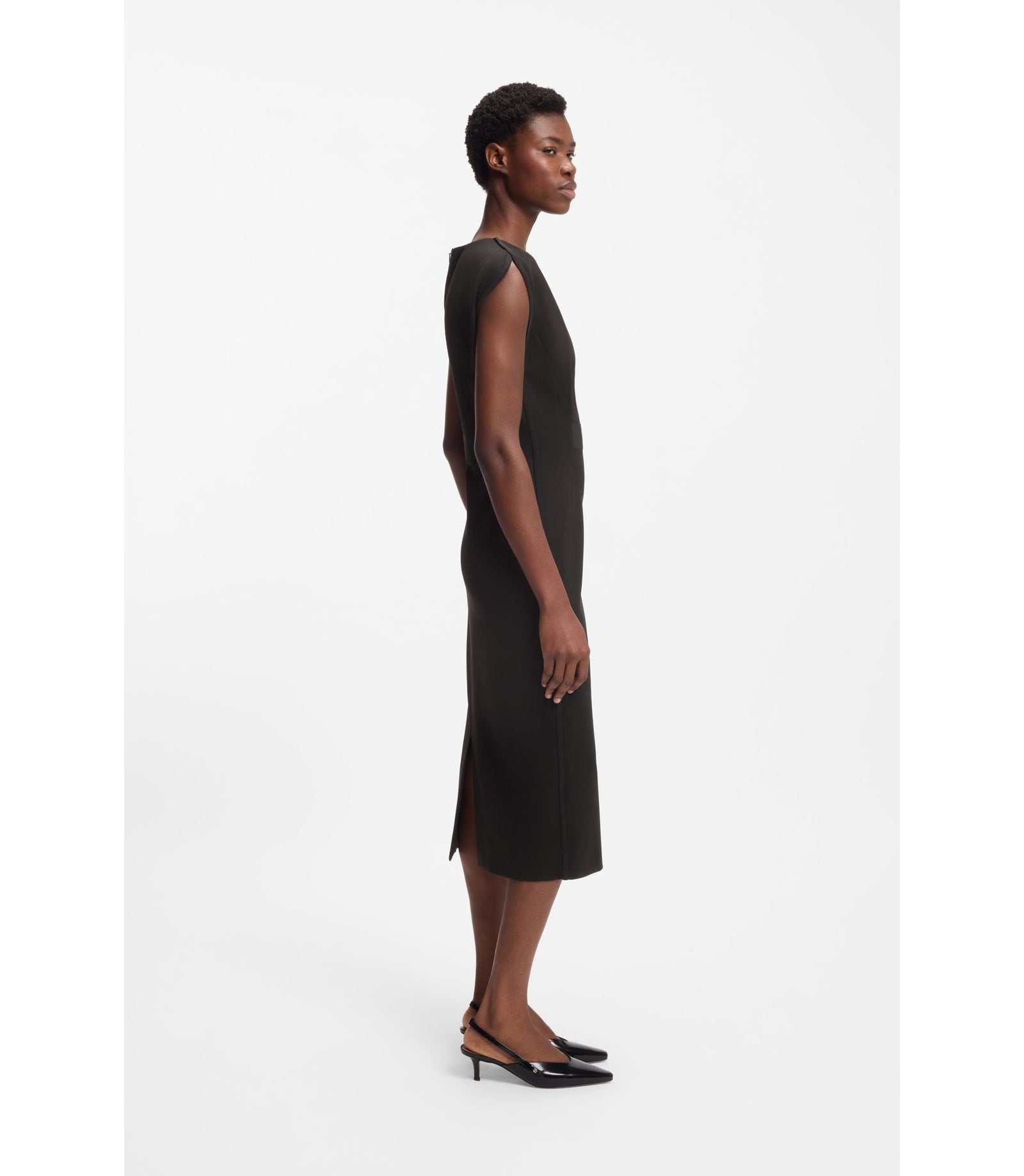 Boss Waistband Detail Dress In Stretch Jersey Black Women's