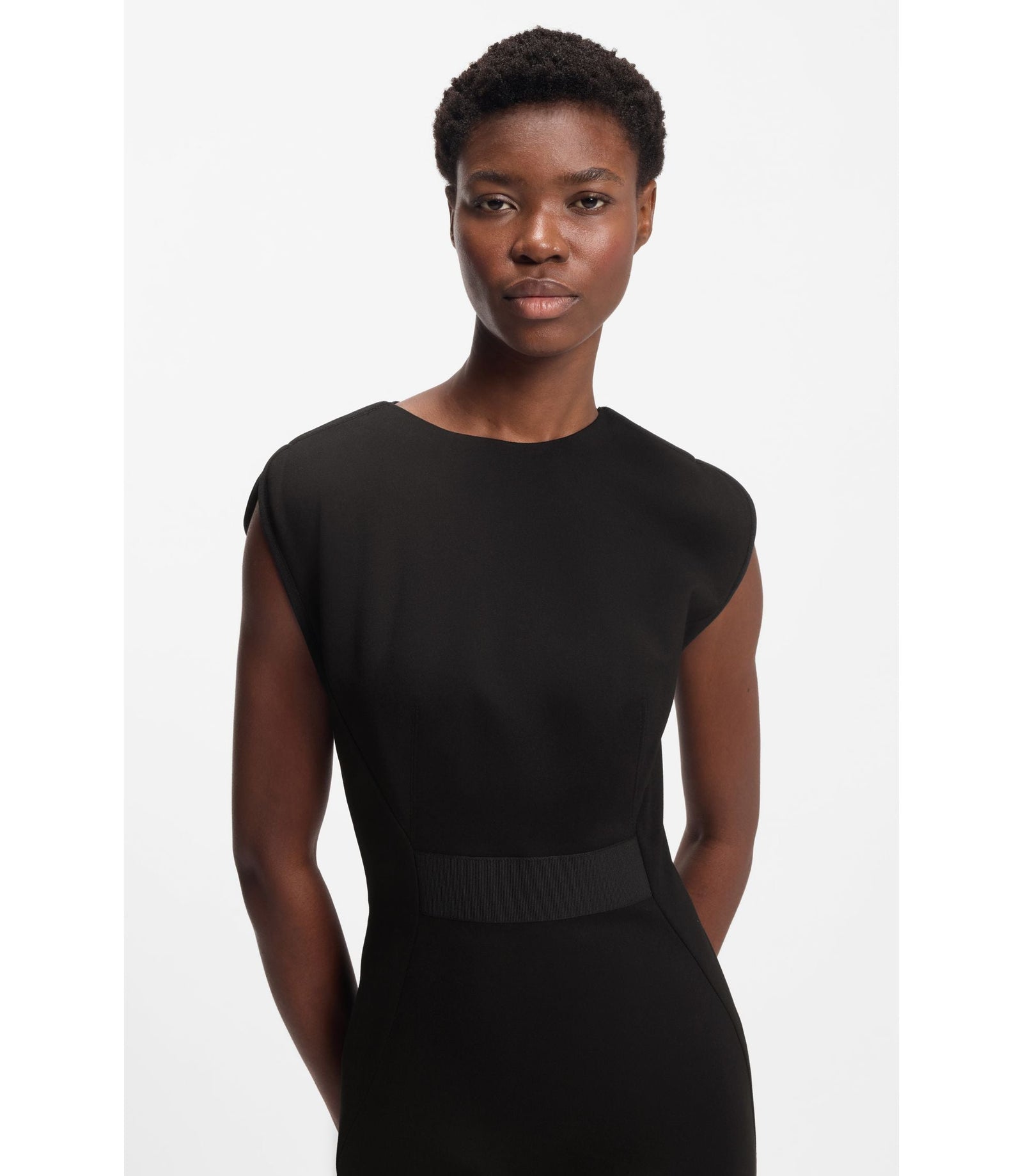Boss Waistband Detail Dress In Stretch Jersey Black Women's