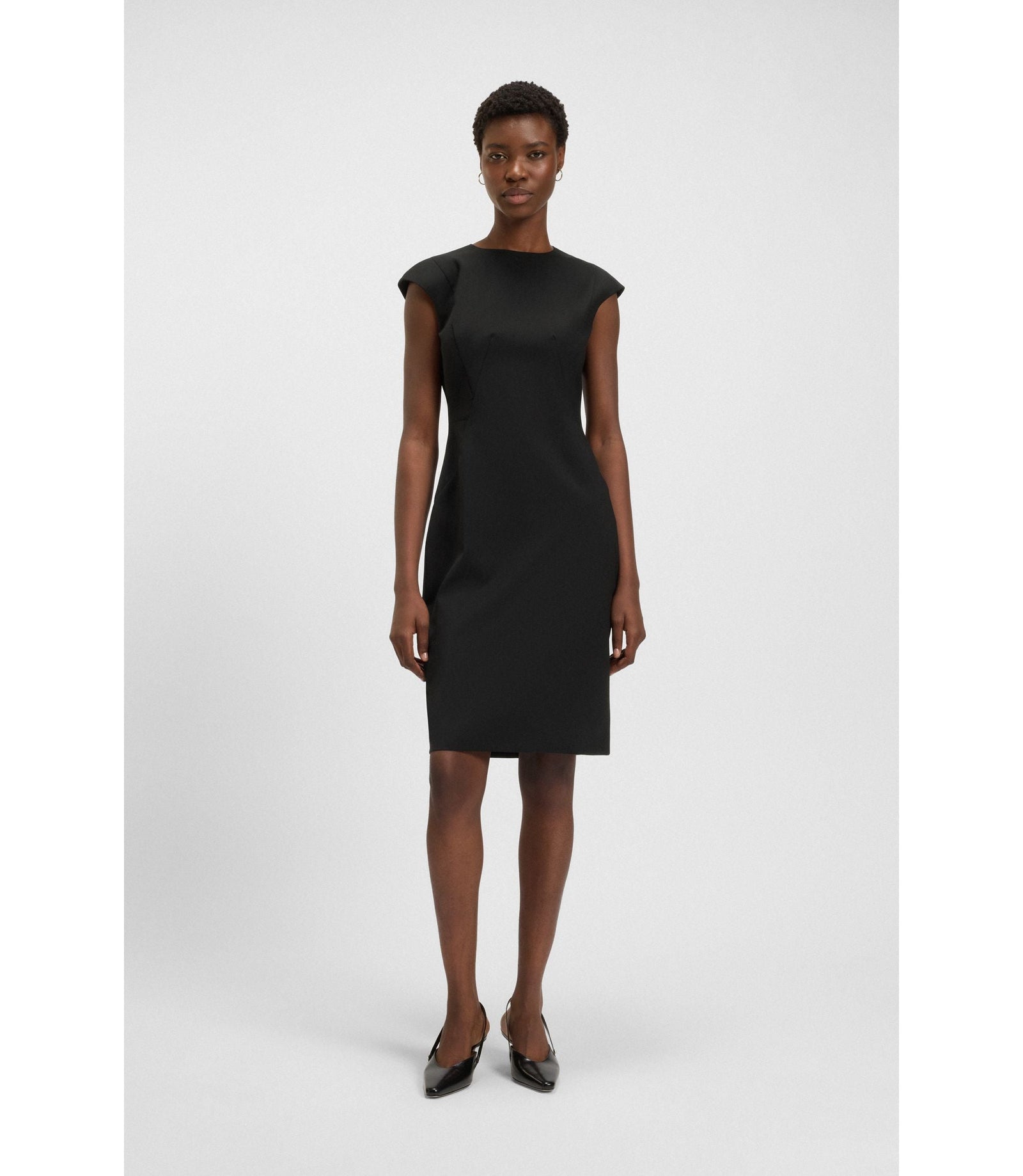 Boss Virgin Wool Dress In A Slim Fit Black Women's