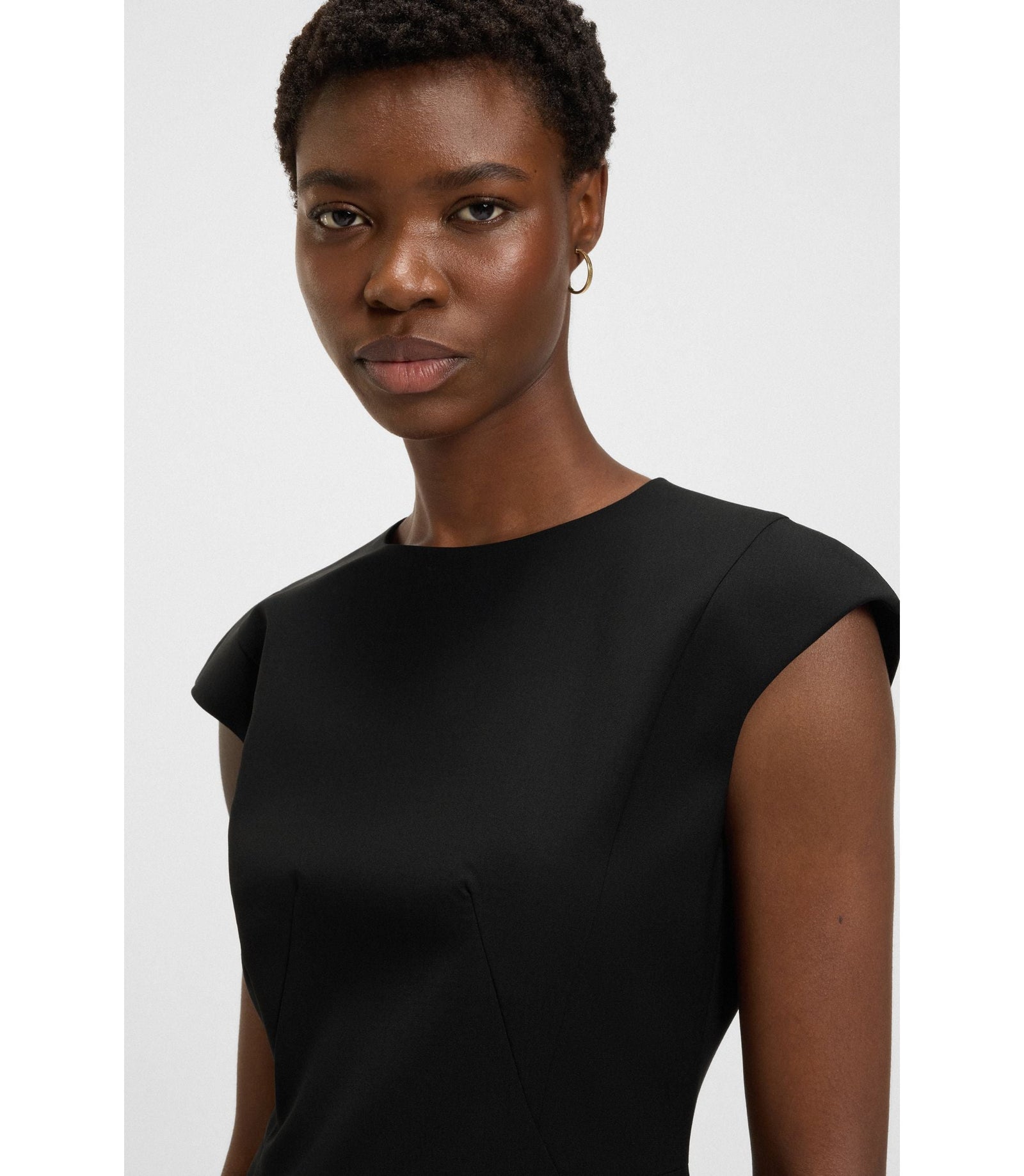 Boss Virgin Wool Dress In A Slim Fit Black Women's