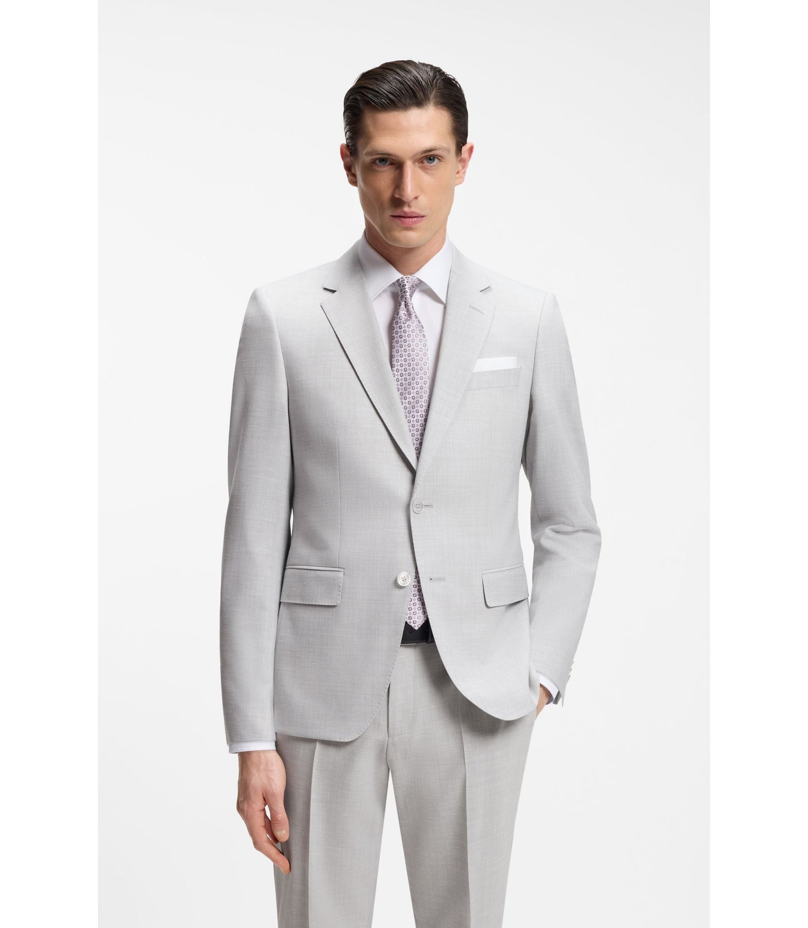 Boss Two Piece Slim Fit Suit In Micro Patterned Cloth Light Grey