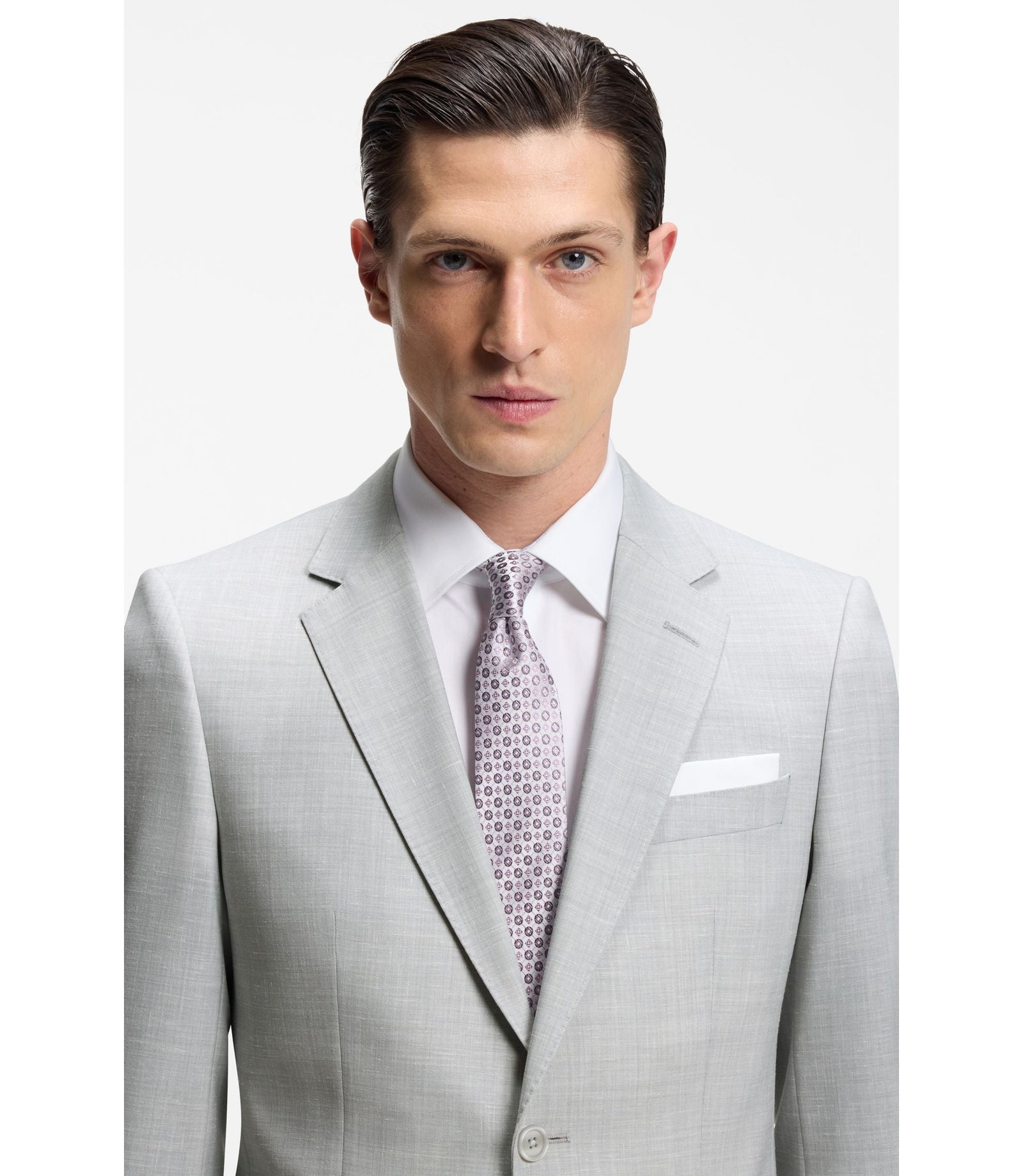 Boss Two Piece Slim Fit Suit In Micro Patterned Cloth Light Grey
