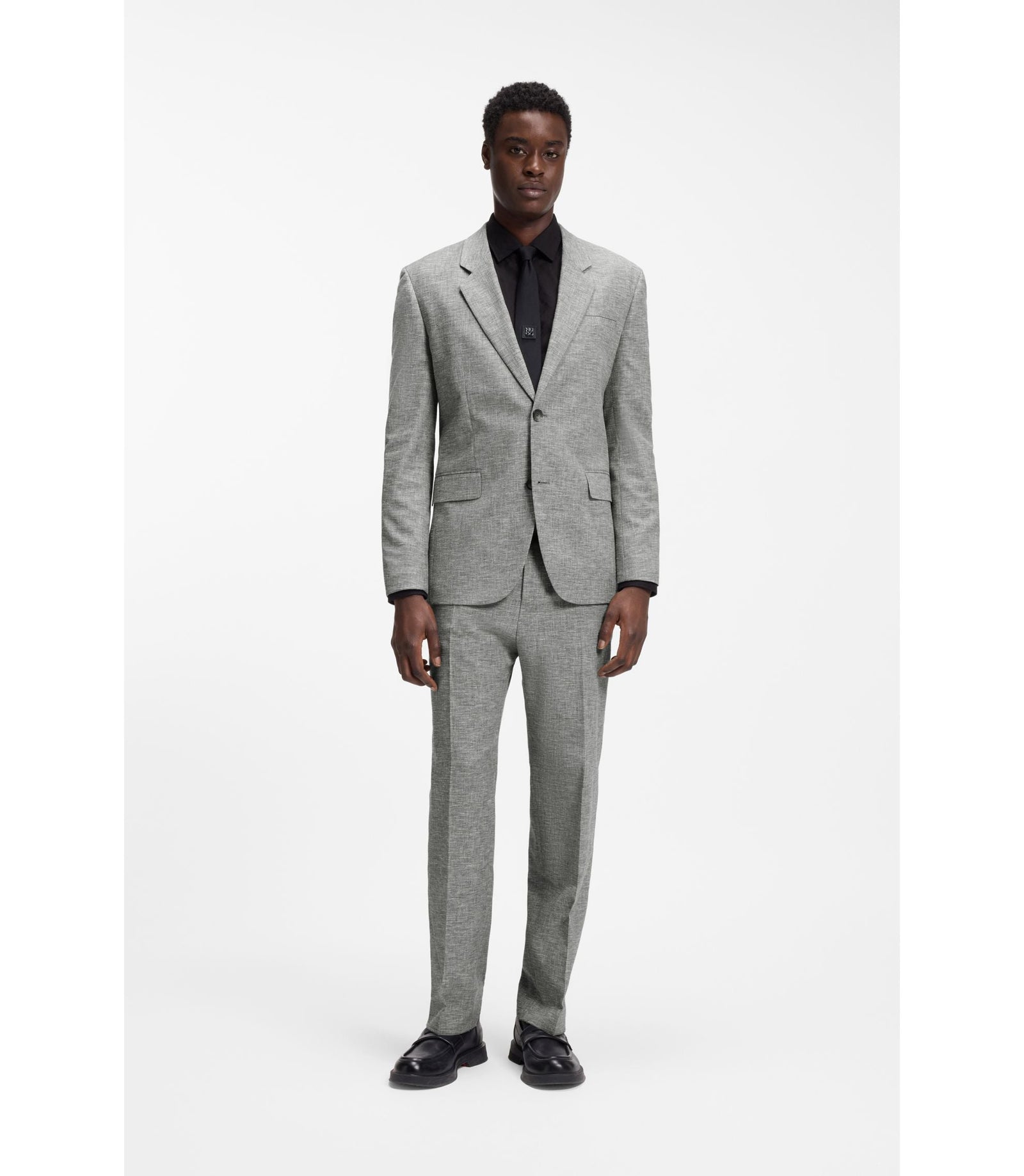 Hugo Two Piece Modern Fit Suit In Sharkskin Fabric Dark Grey
