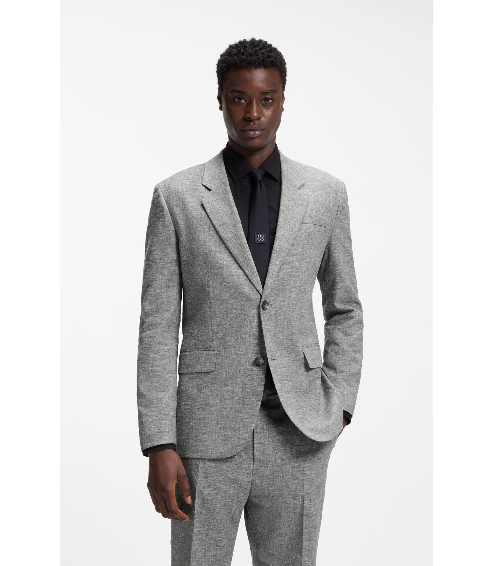 Hugo Two Piece Modern Fit Suit In Sharkskin Fabric Dark Grey