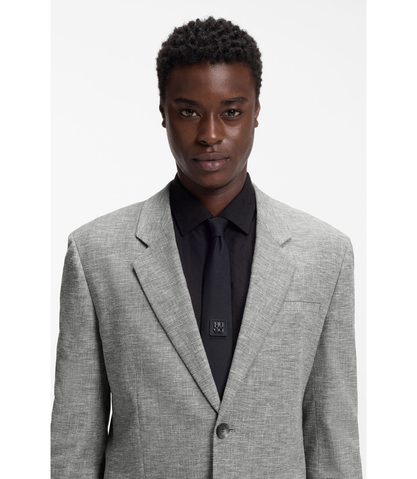 Hugo Two Piece Modern Fit Suit In Sharkskin Fabric Dark Grey