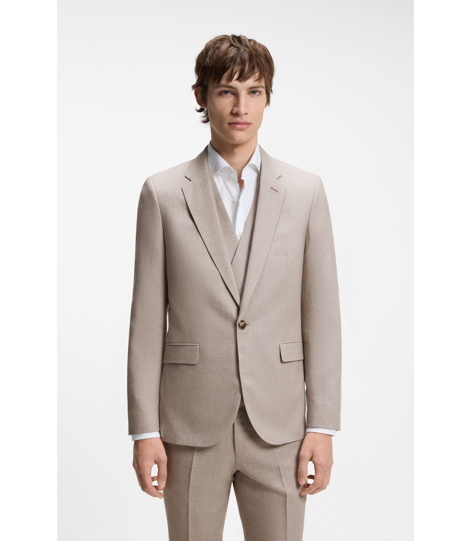 Hugo Three Piece Extra Slim Fit Suit Light Brown