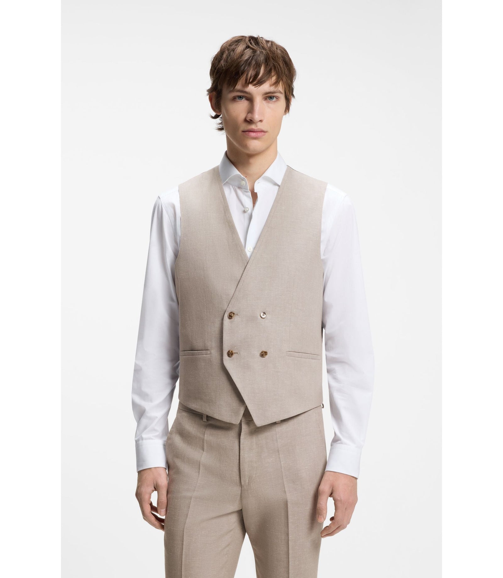 Hugo Three Piece Extra Slim Fit Suit Light Brown