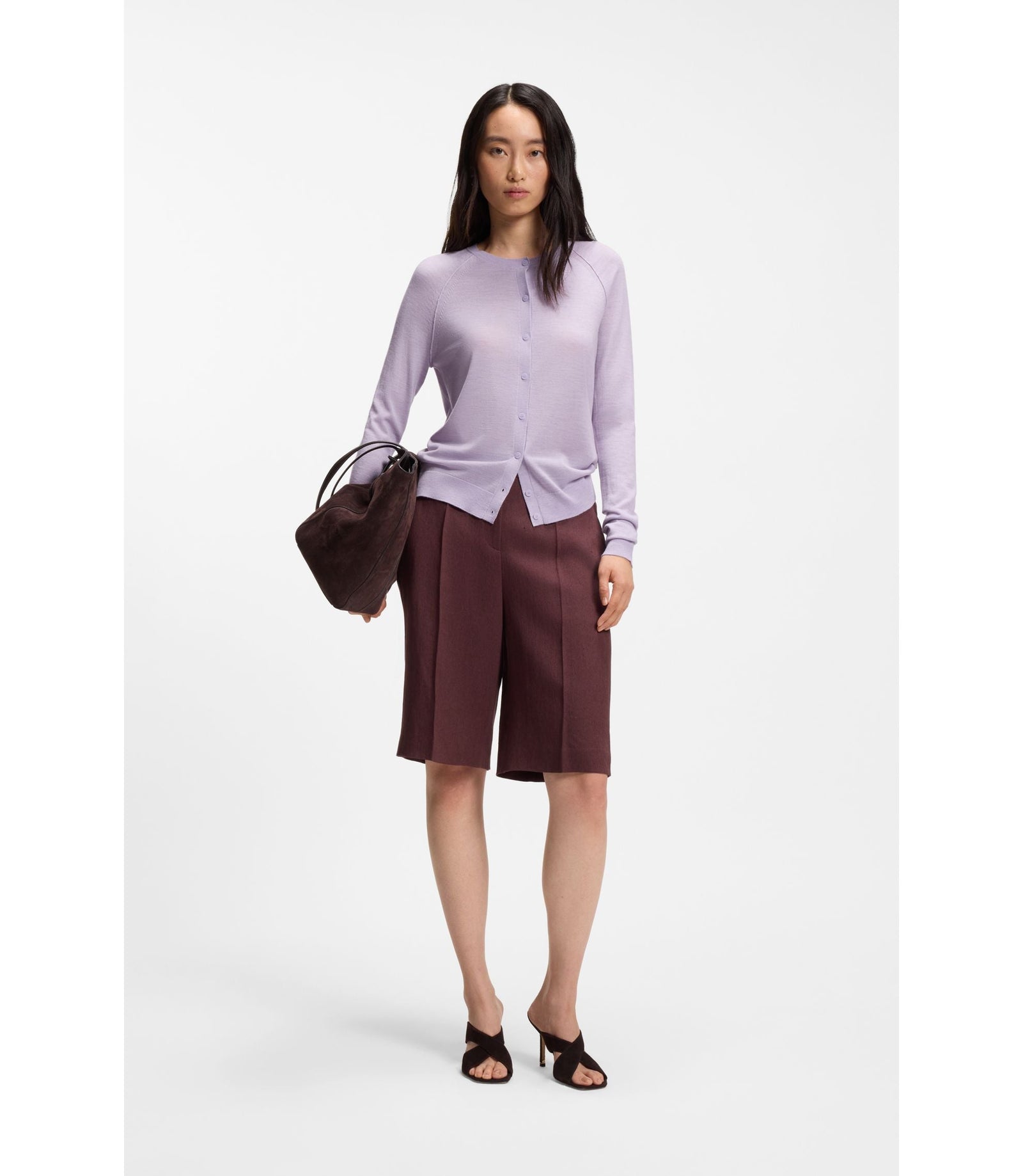 Boss Superfine Merino Wool Cardigan Light Purple Women's