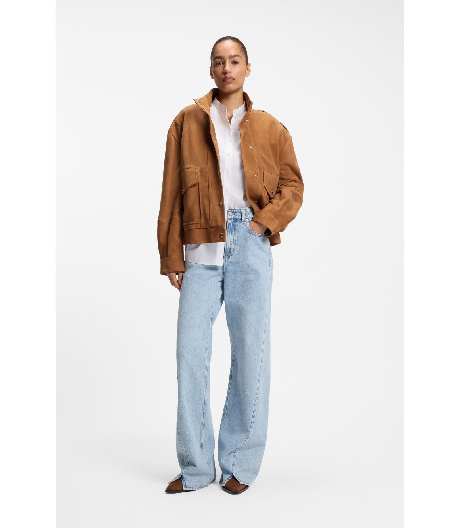 Boss Suede Jacket With Bomber Styling Brown Women's
