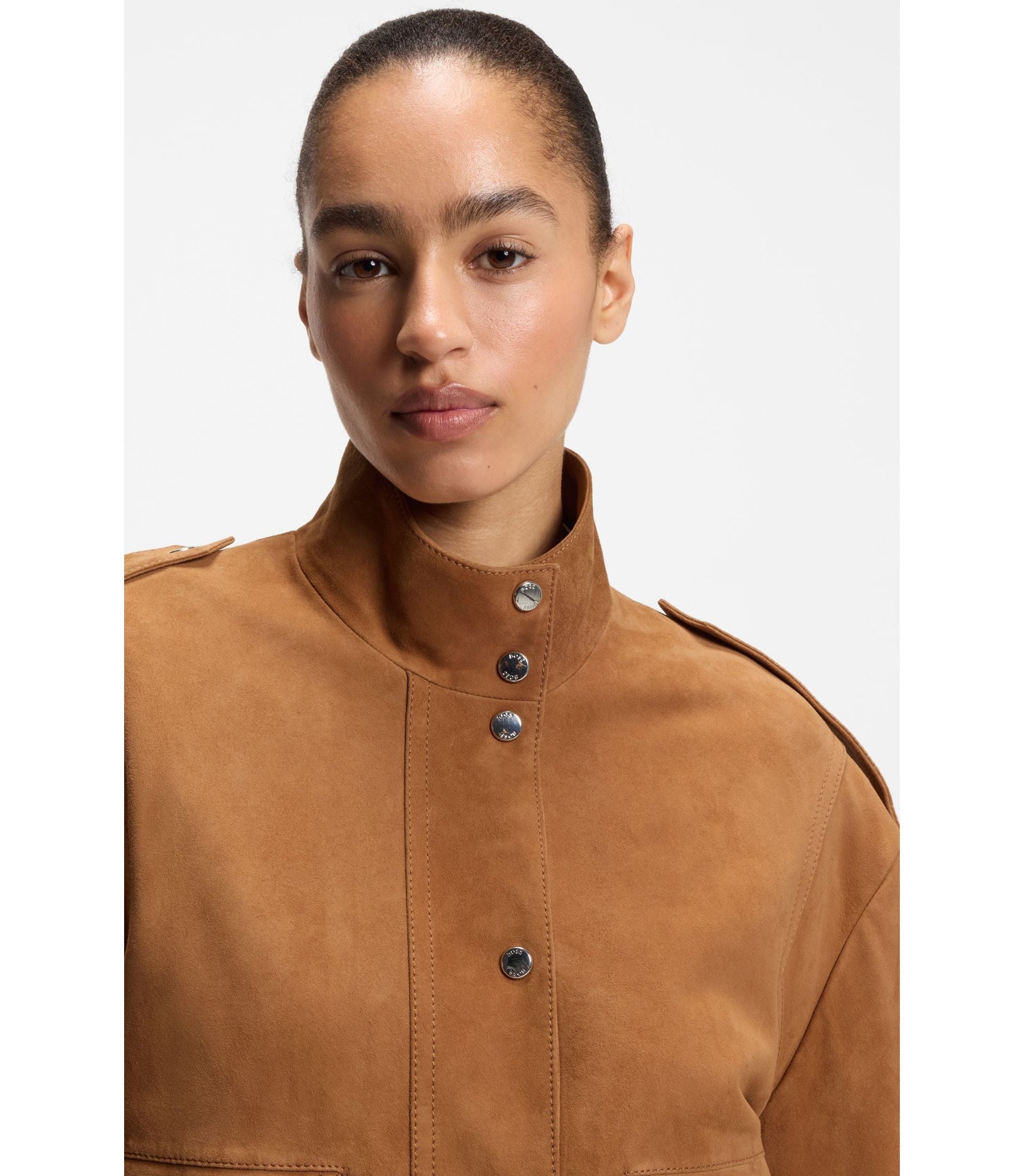Boss Suede Jacket With Bomber Styling Brown Women's