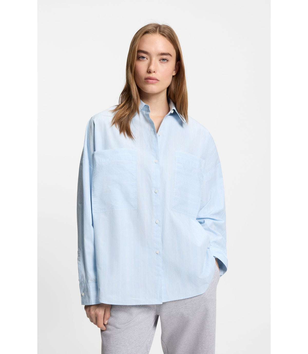 Hugo Striped Relaxed Fit Blouse In Cotton Poplin Patterned Women's
