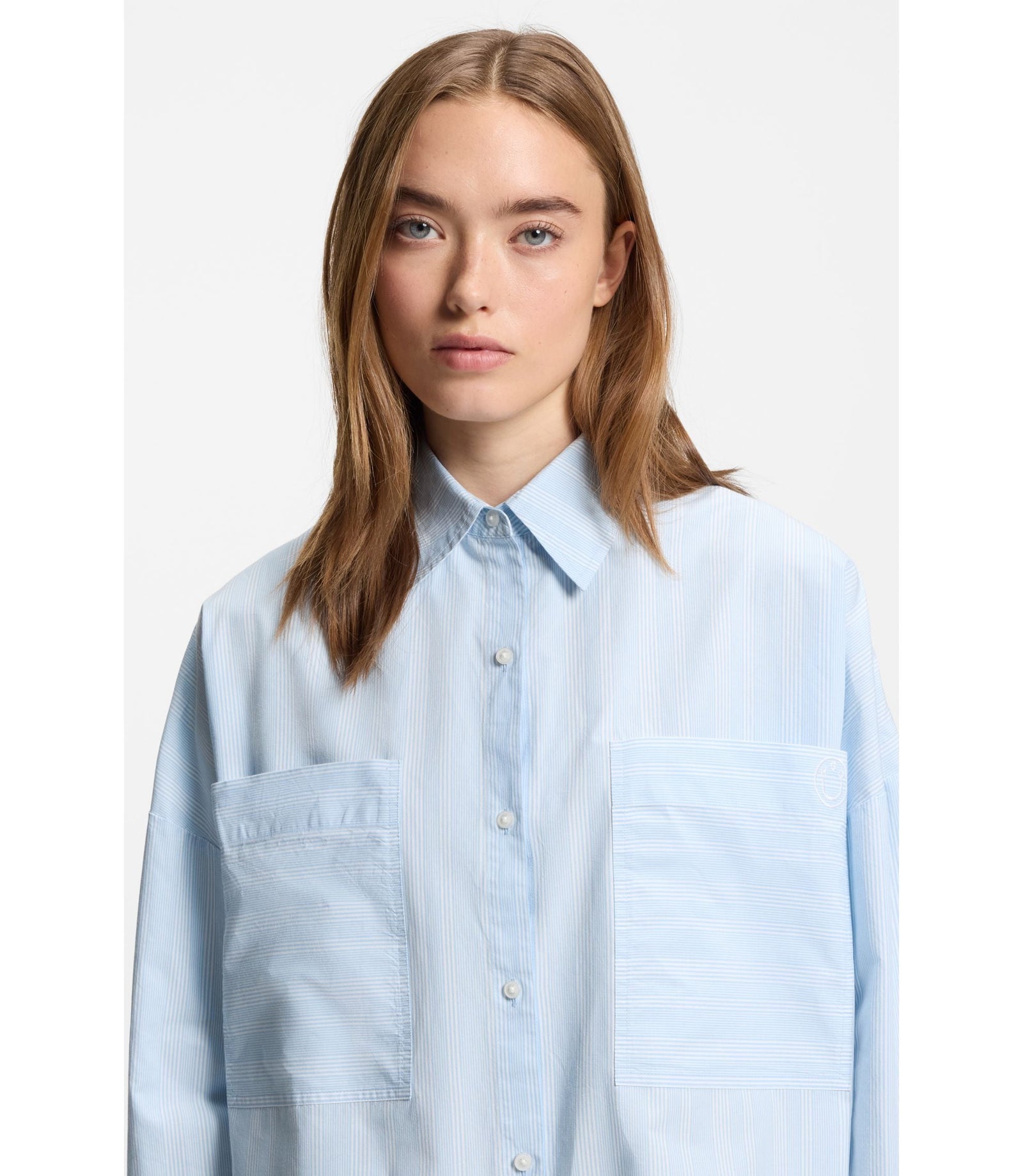 Hugo Striped Relaxed Fit Blouse In Cotton Poplin Patterned Women's