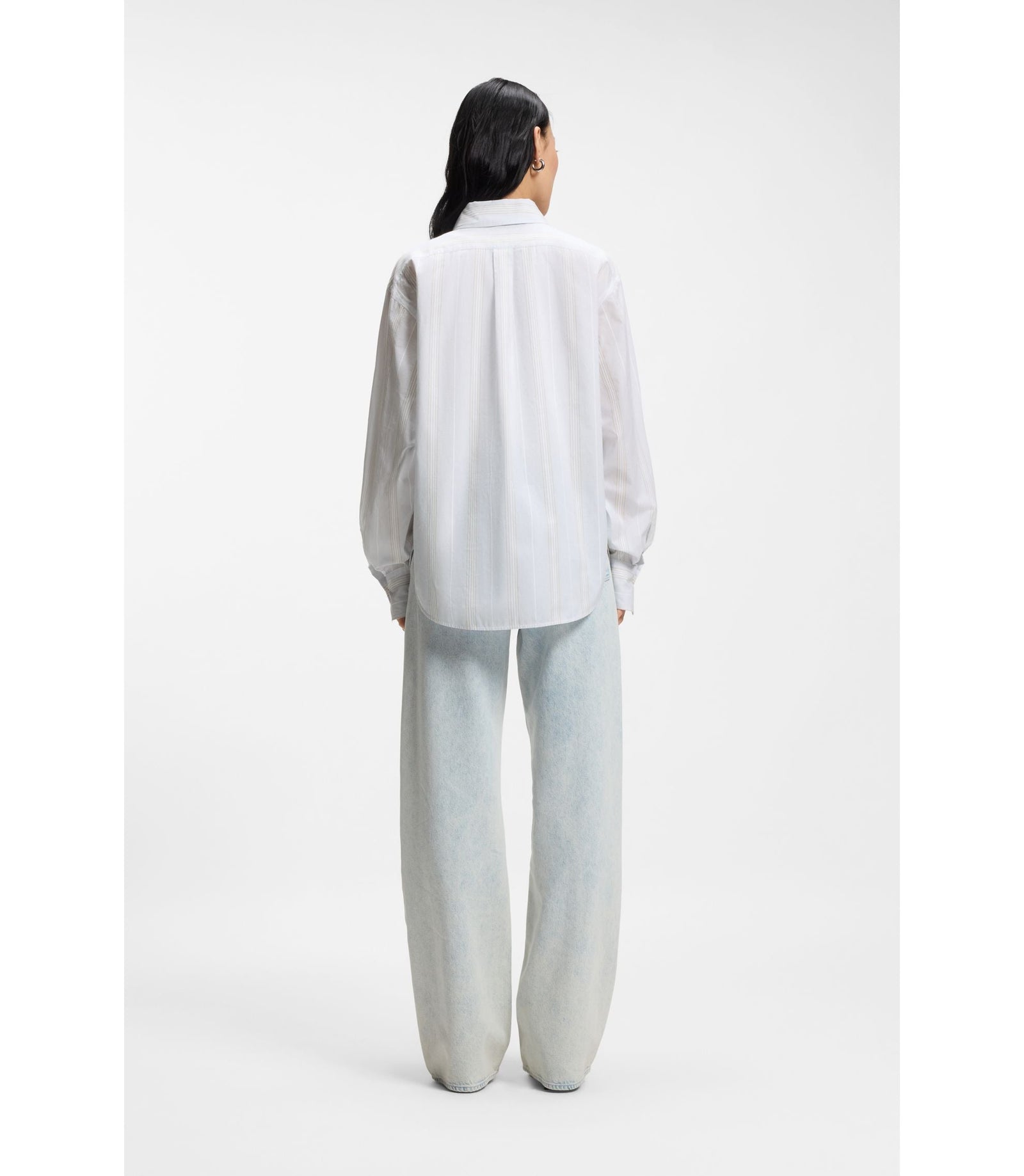 Boss Striped Relaxed Fit Blouse In Cotton Canvas Light Blue Women's
