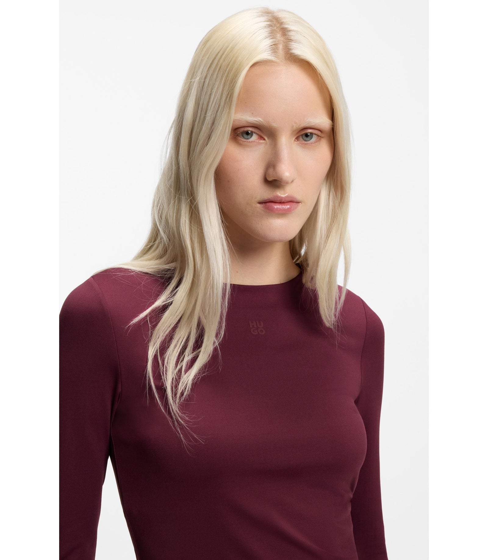 Hugo Stretch Jersey Top With Stacked Logo Print Dark Purple Women's