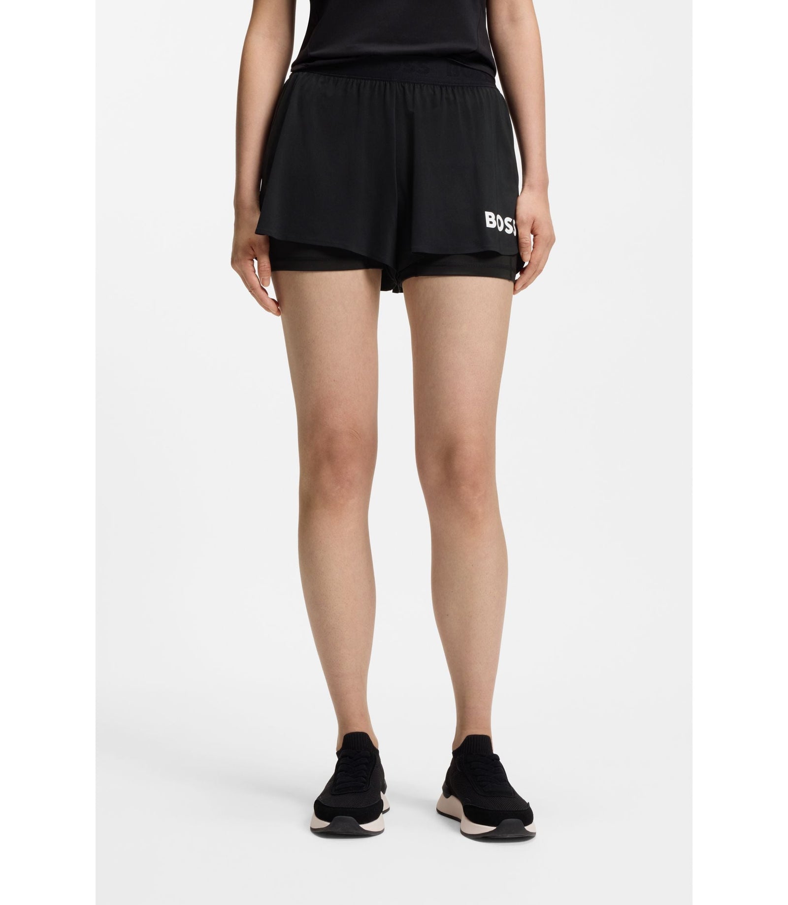 Boss Stretch Jersey Shorts With Contrast Logo Black Women's