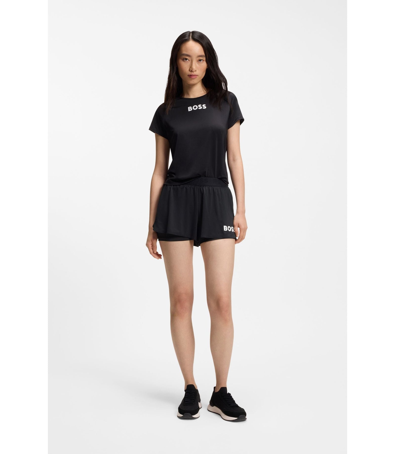 Boss Stretch Jersey Shorts With Contrast Logo Black Women's