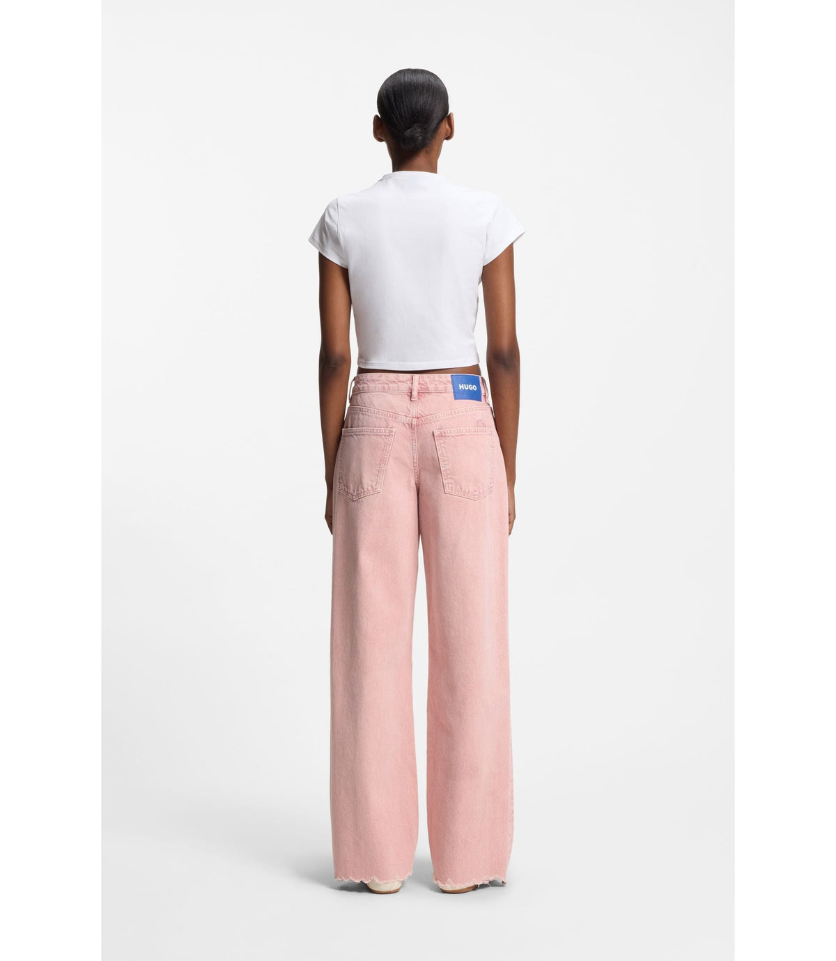Hugo Stretch Cotton T Shirt With Rhinestone Happy Hugo White Women's