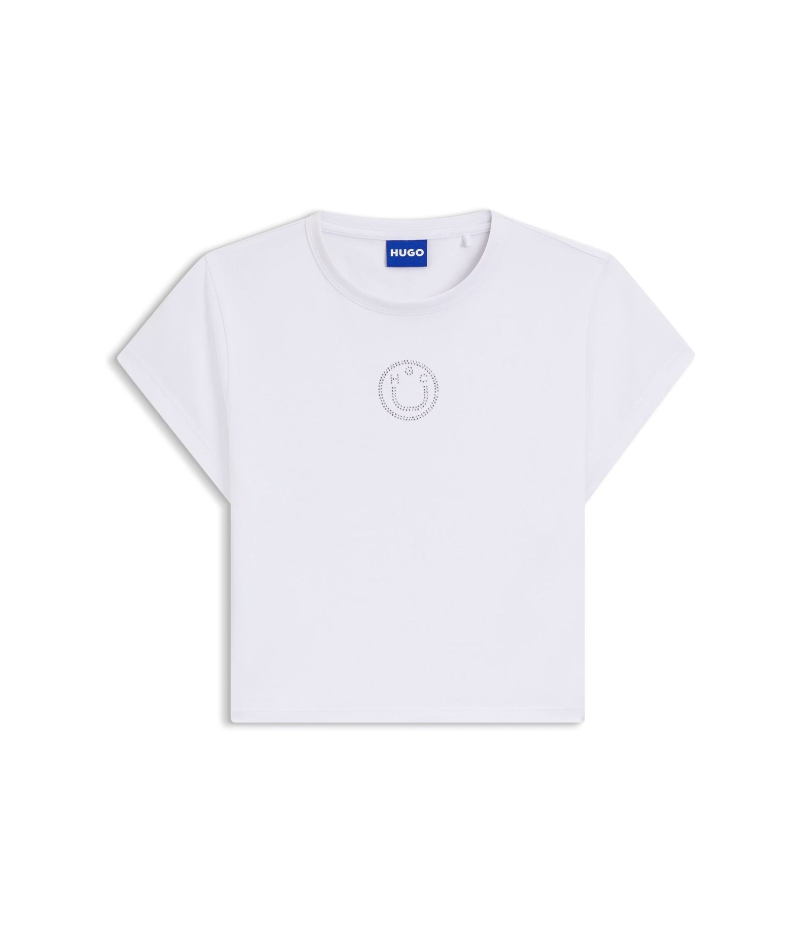 Hugo Stretch Cotton T Shirt With Rhinestone Happy Hugo White Women's