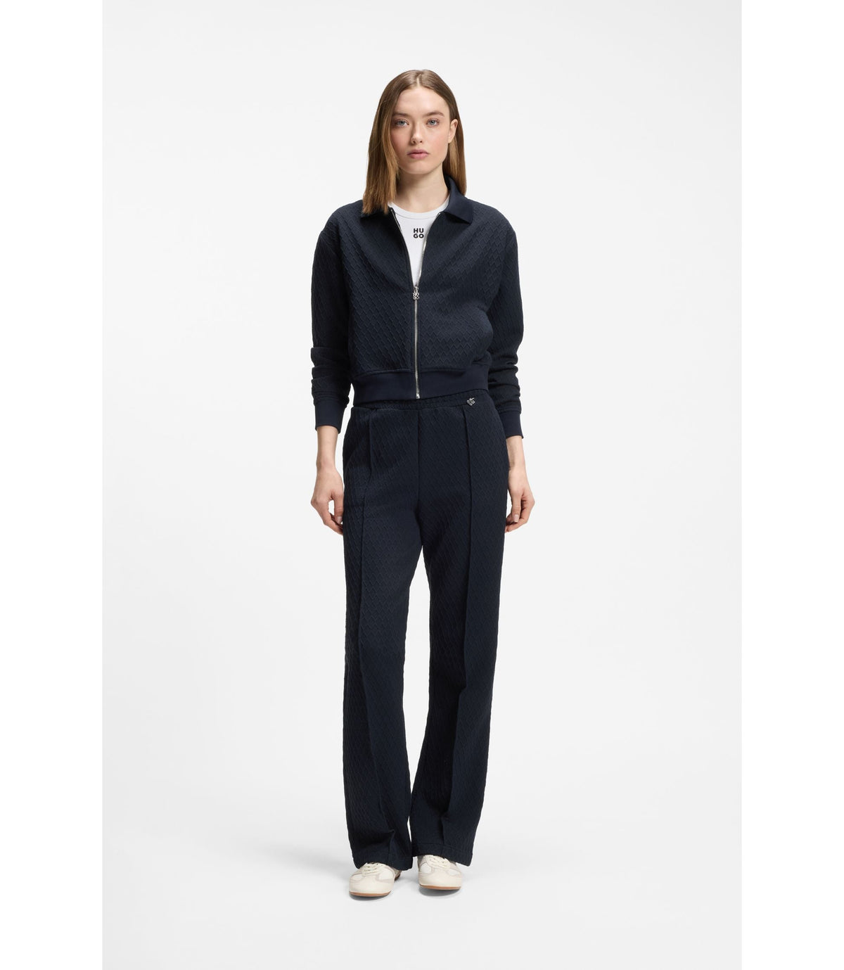 Hugo Straight Fit Track Pants In Diamond Jacquard Blue Women's
