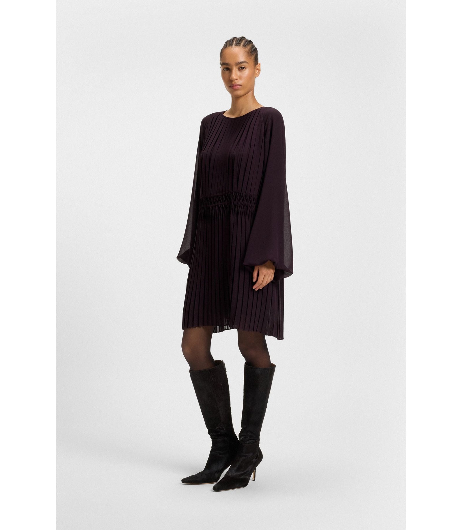 Boss Smocked Waistband Dress With Pliss Pleats Light Purple Women's