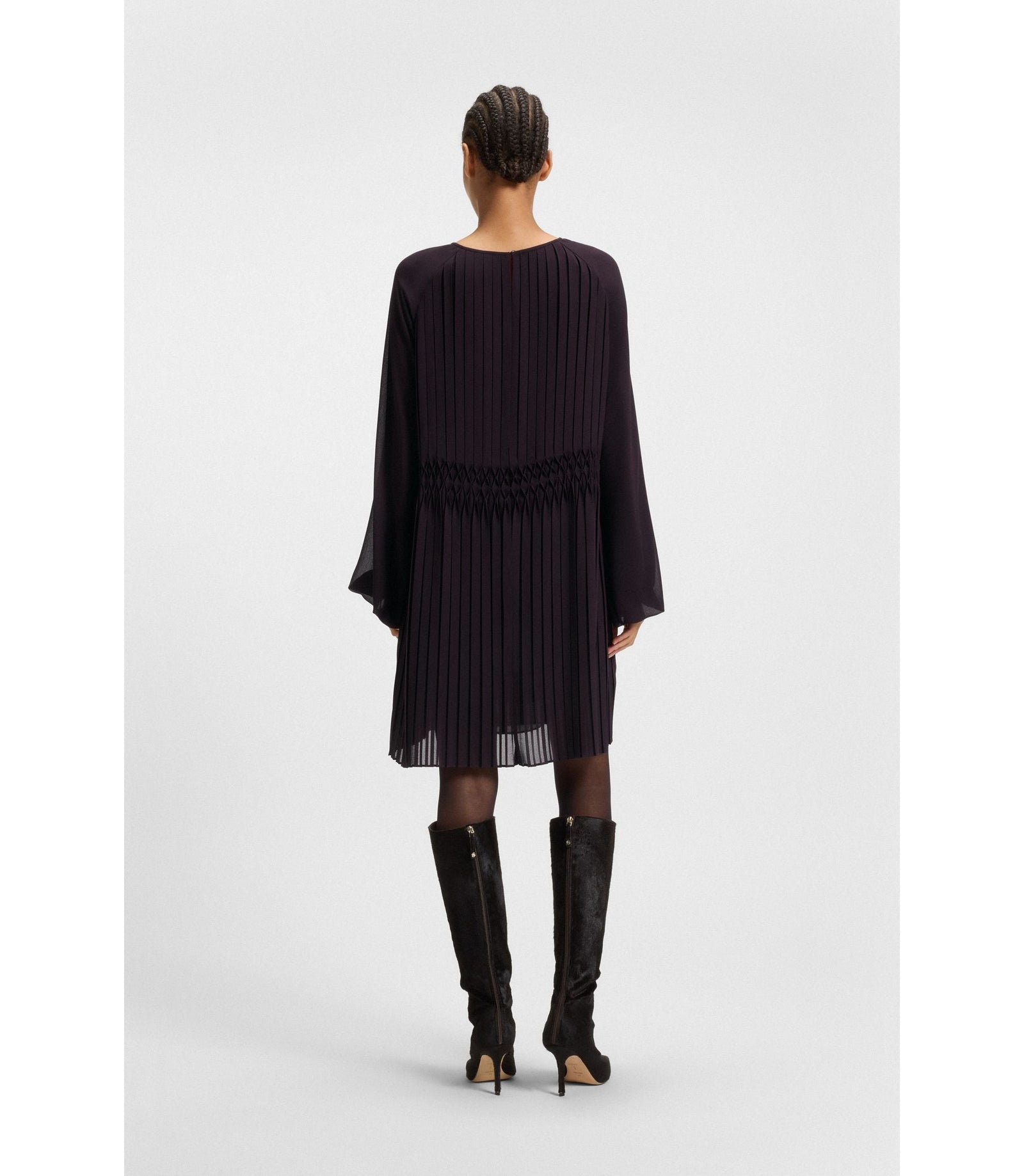 Boss Smocked Waistband Dress With Pliss Pleats Light Purple Women's