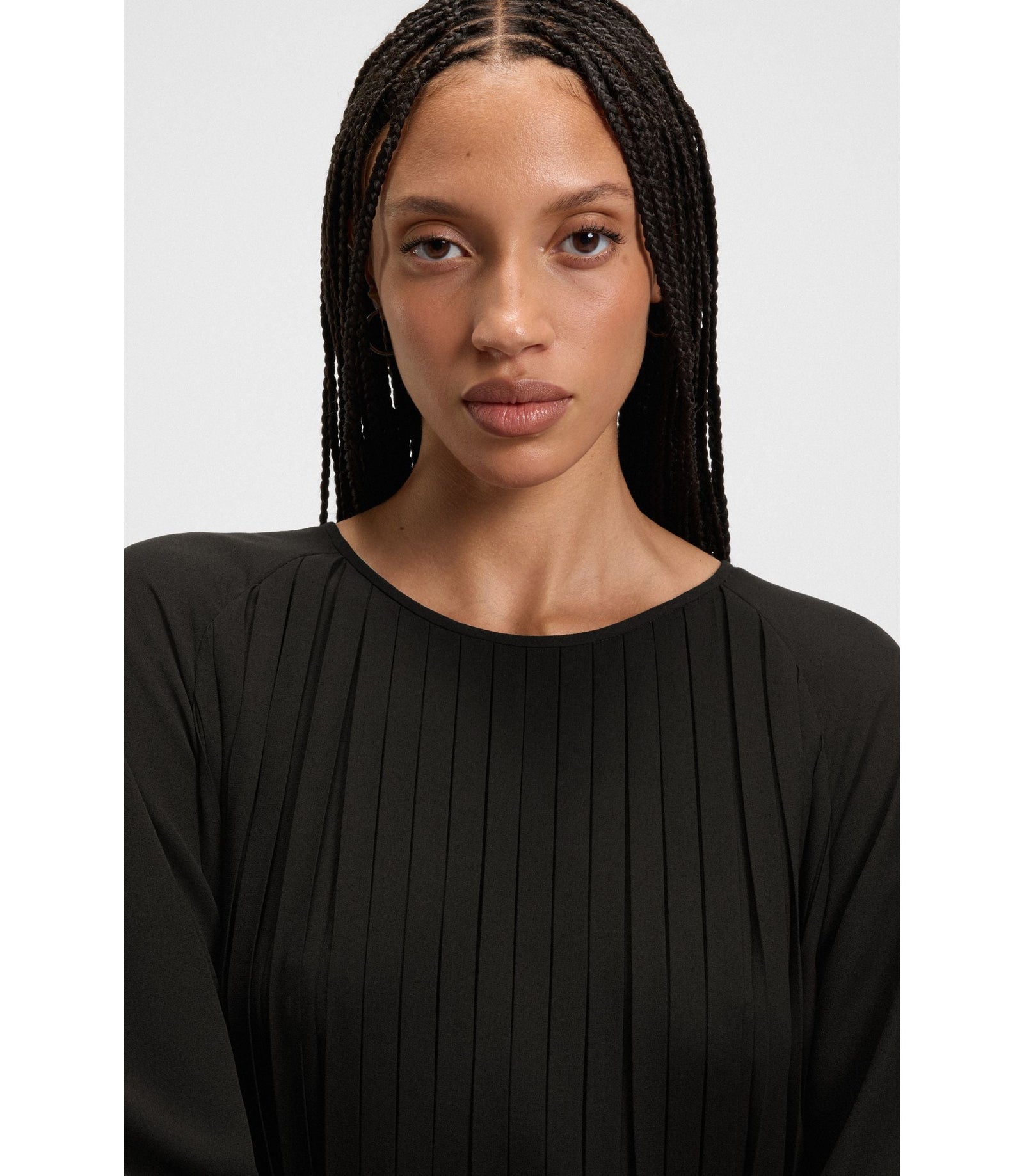 Boss Smocked Waistband Dress With Pliss Pleats Black Women's