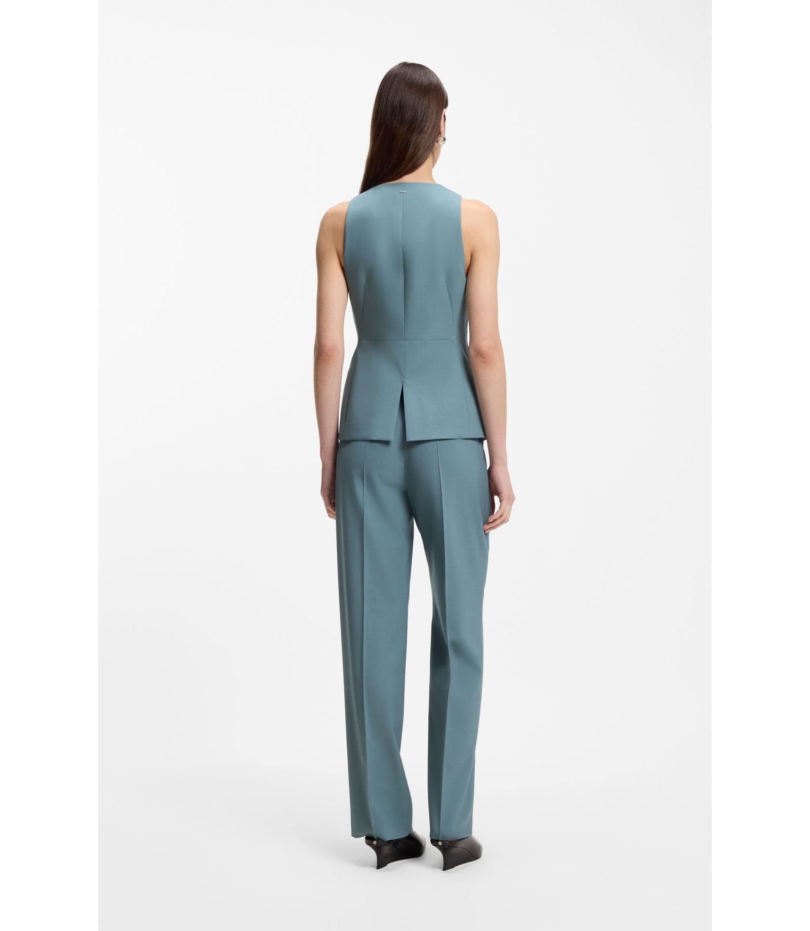 Boss Slim Fit Waistcoat In Virgin Wool Blue Women's