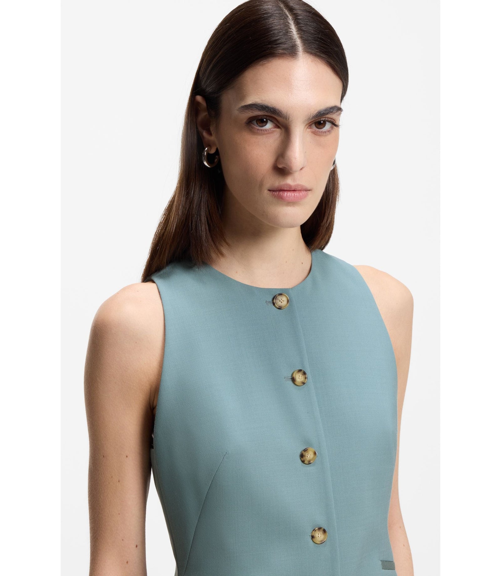 Boss Slim Fit Waistcoat In Virgin Wool Blue Women's
