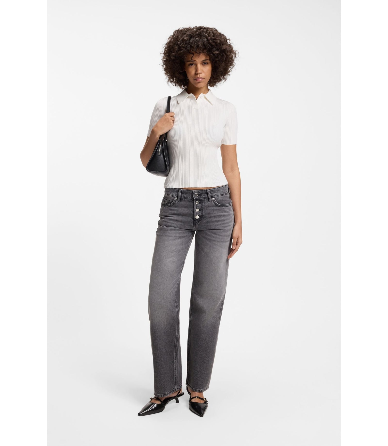 Hugo Slim Fit Ribbed Sweater With Polo Collar White Women's