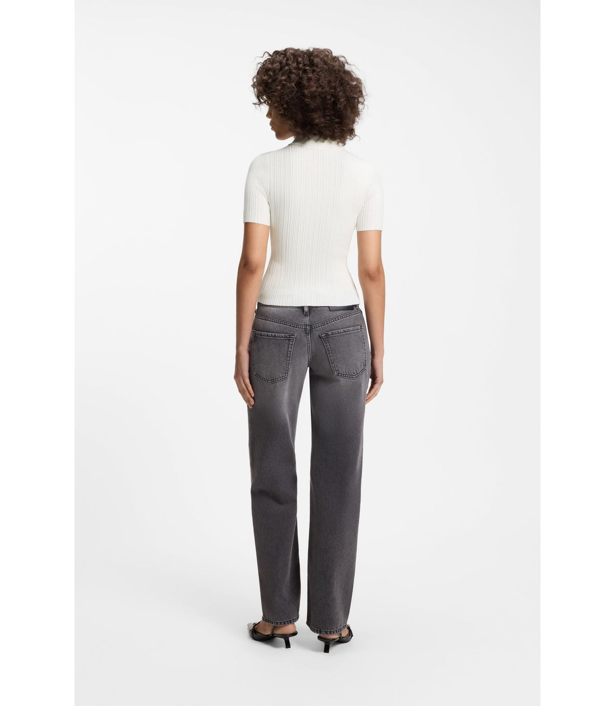 Hugo Slim Fit Ribbed Sweater With Polo Collar White Women's