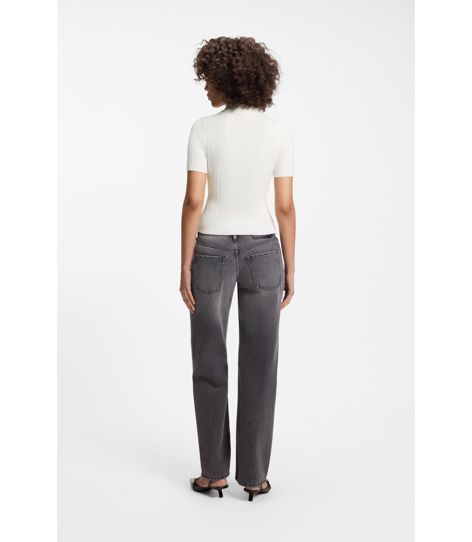 Hugo Slim Fit Ribbed Sweater With Polo Collar White Women's