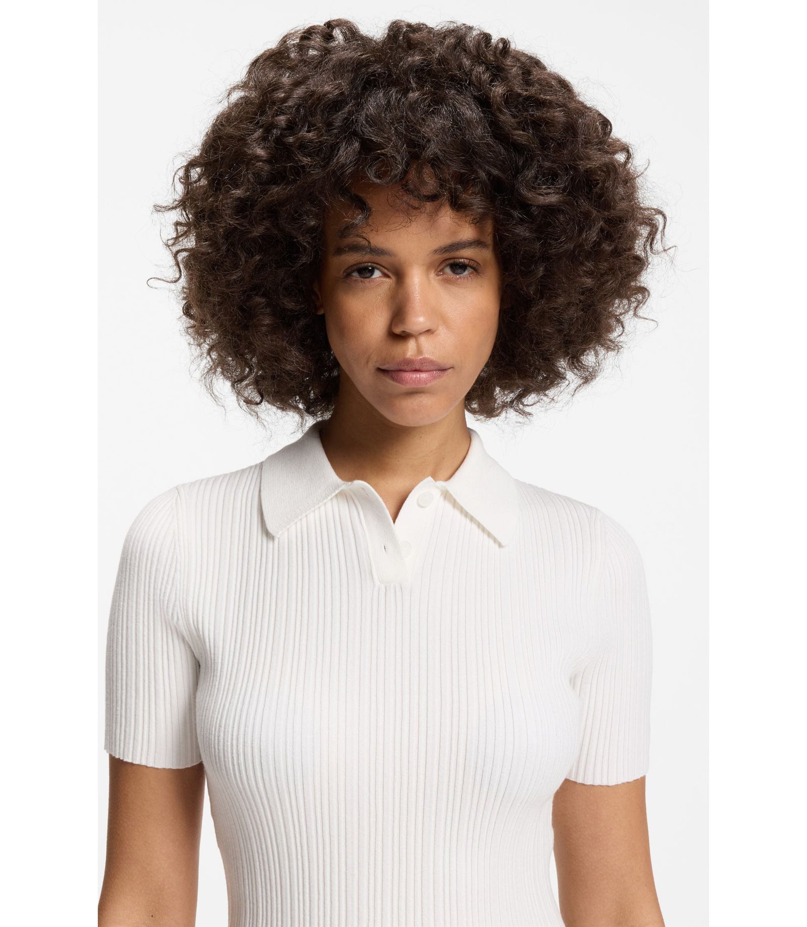 Hugo Slim Fit Ribbed Sweater With Polo Collar White Women's
