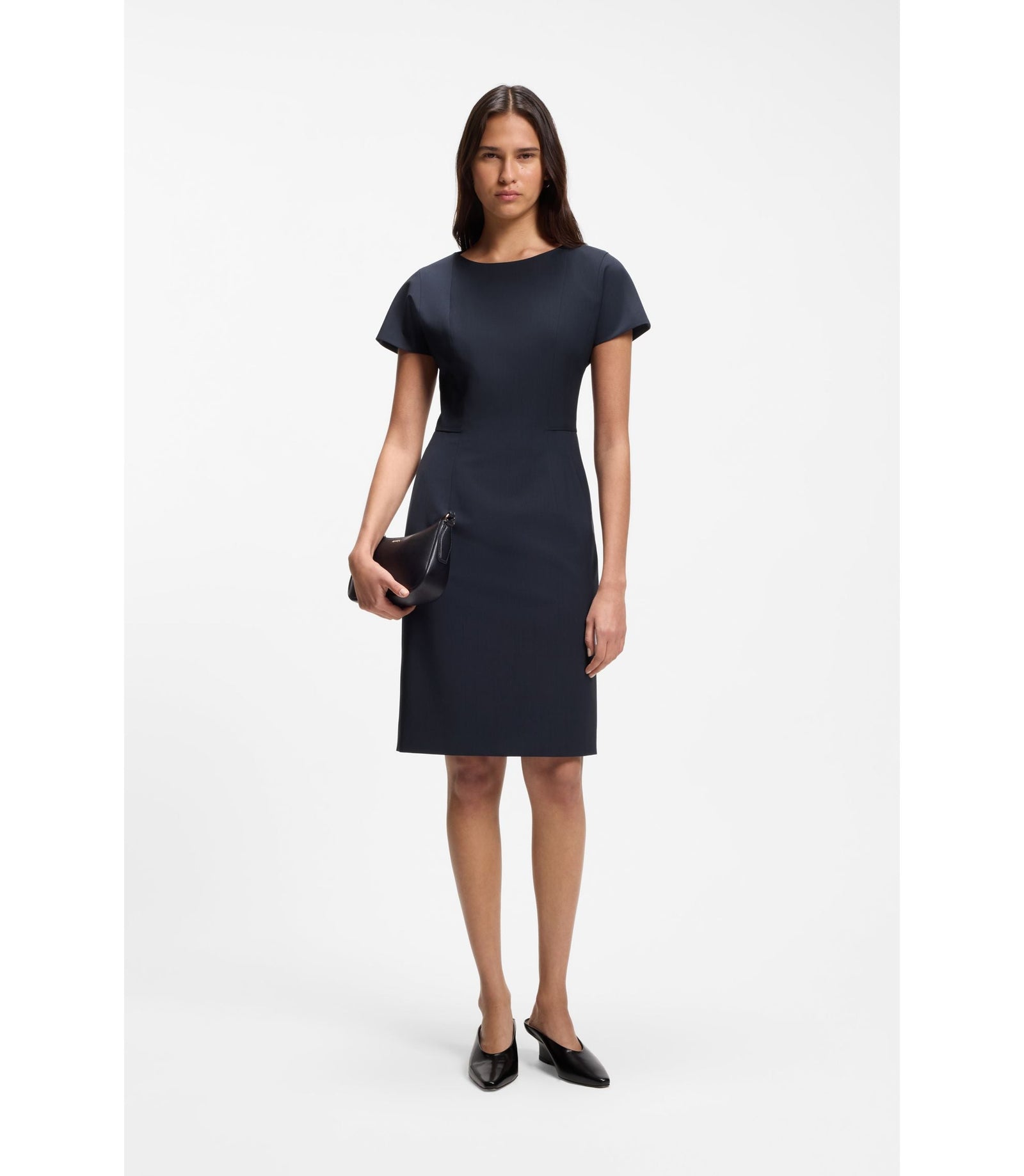 Boss Slim Fit Dress In Italian Stretch Wool Dark Blue Women's