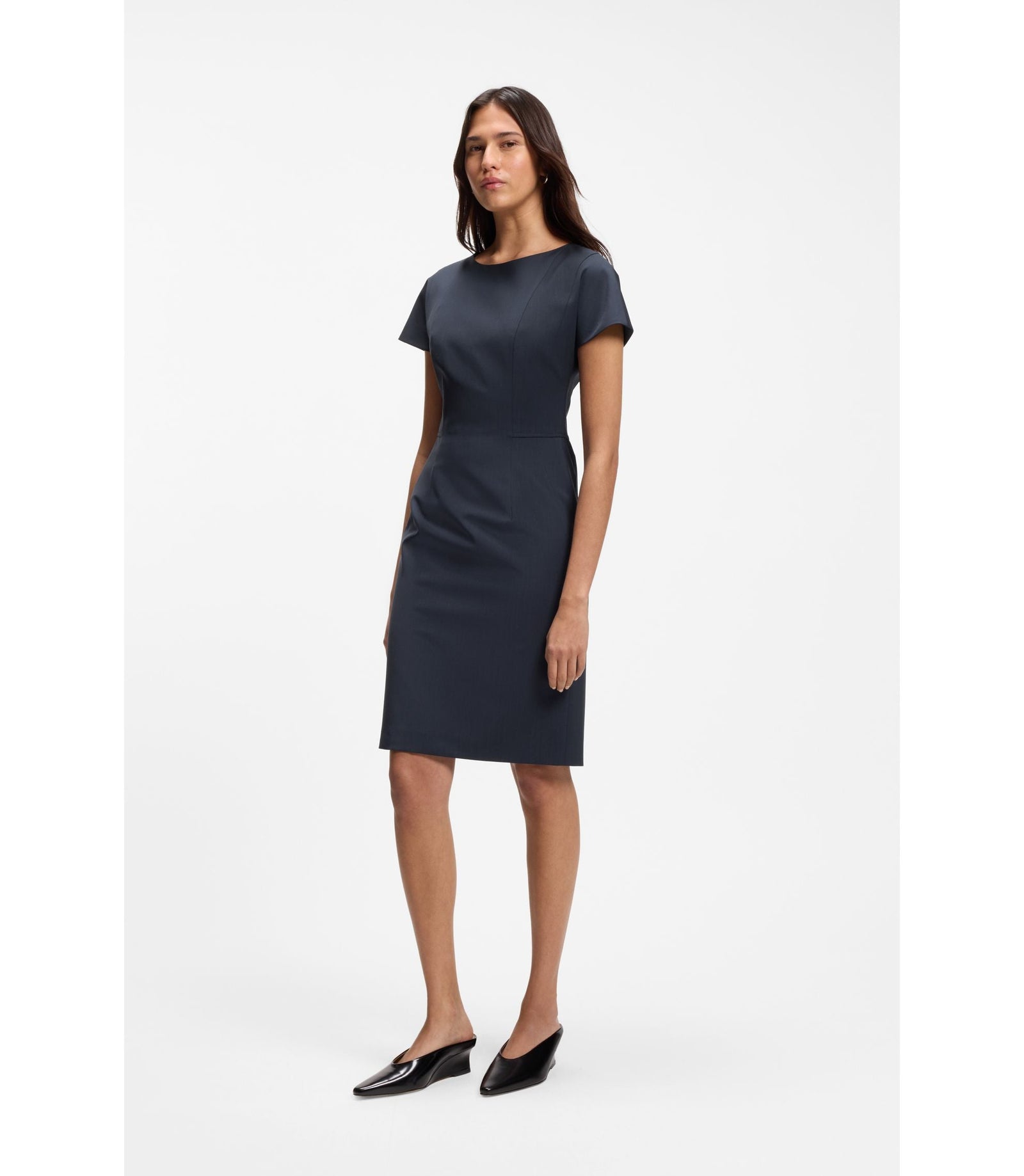 Boss Slim Fit Dress In Italian Stretch Wool Dark Blue Women's