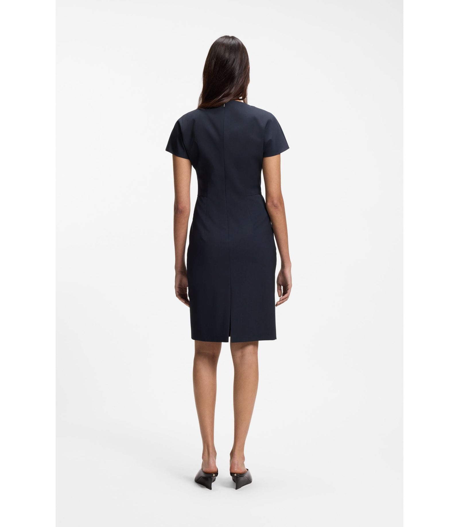 Boss Slim Fit Dress In Italian Stretch Wool Dark Blue Women's