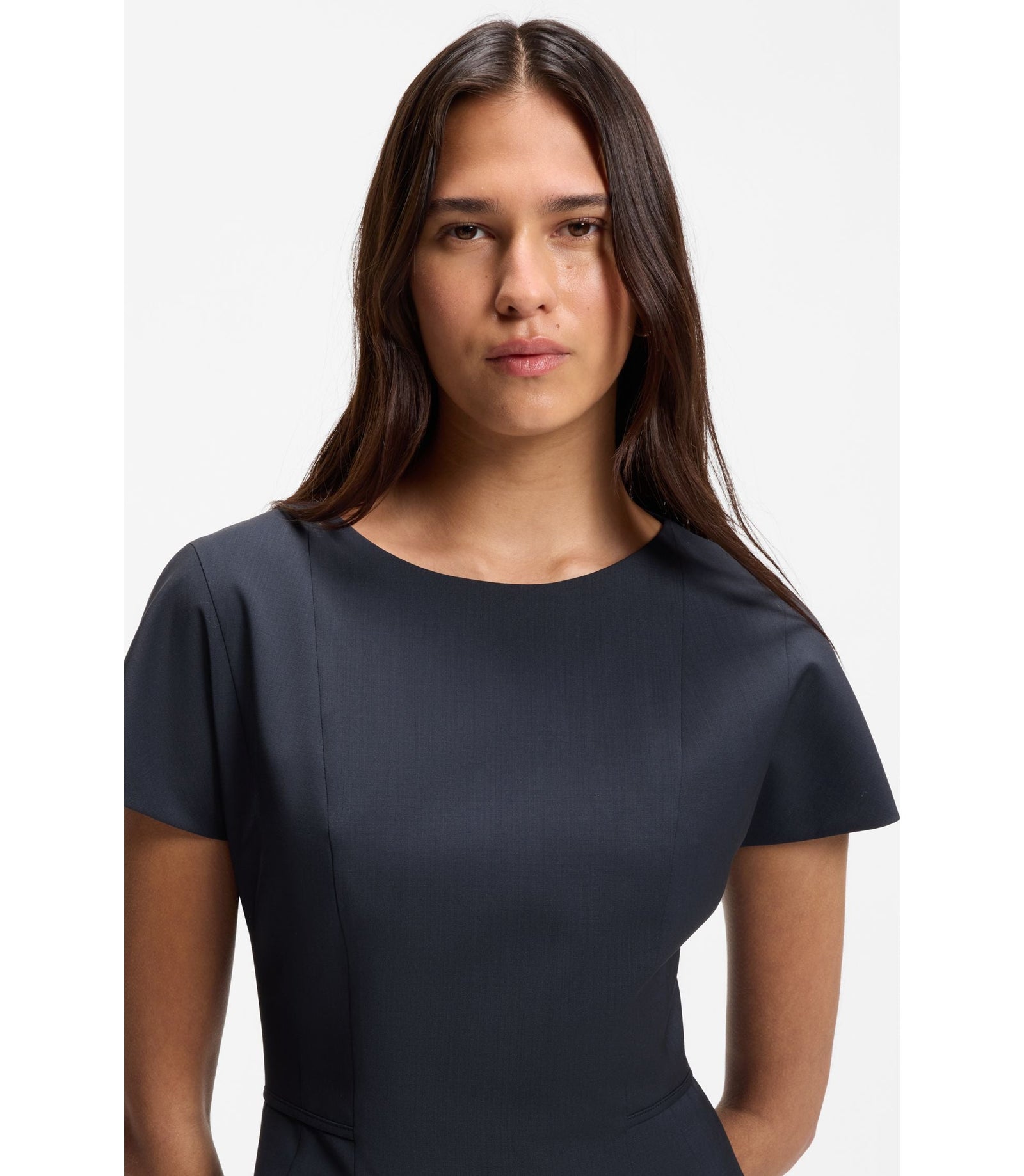 Boss Slim Fit Dress In Italian Stretch Wool Dark Blue Women's