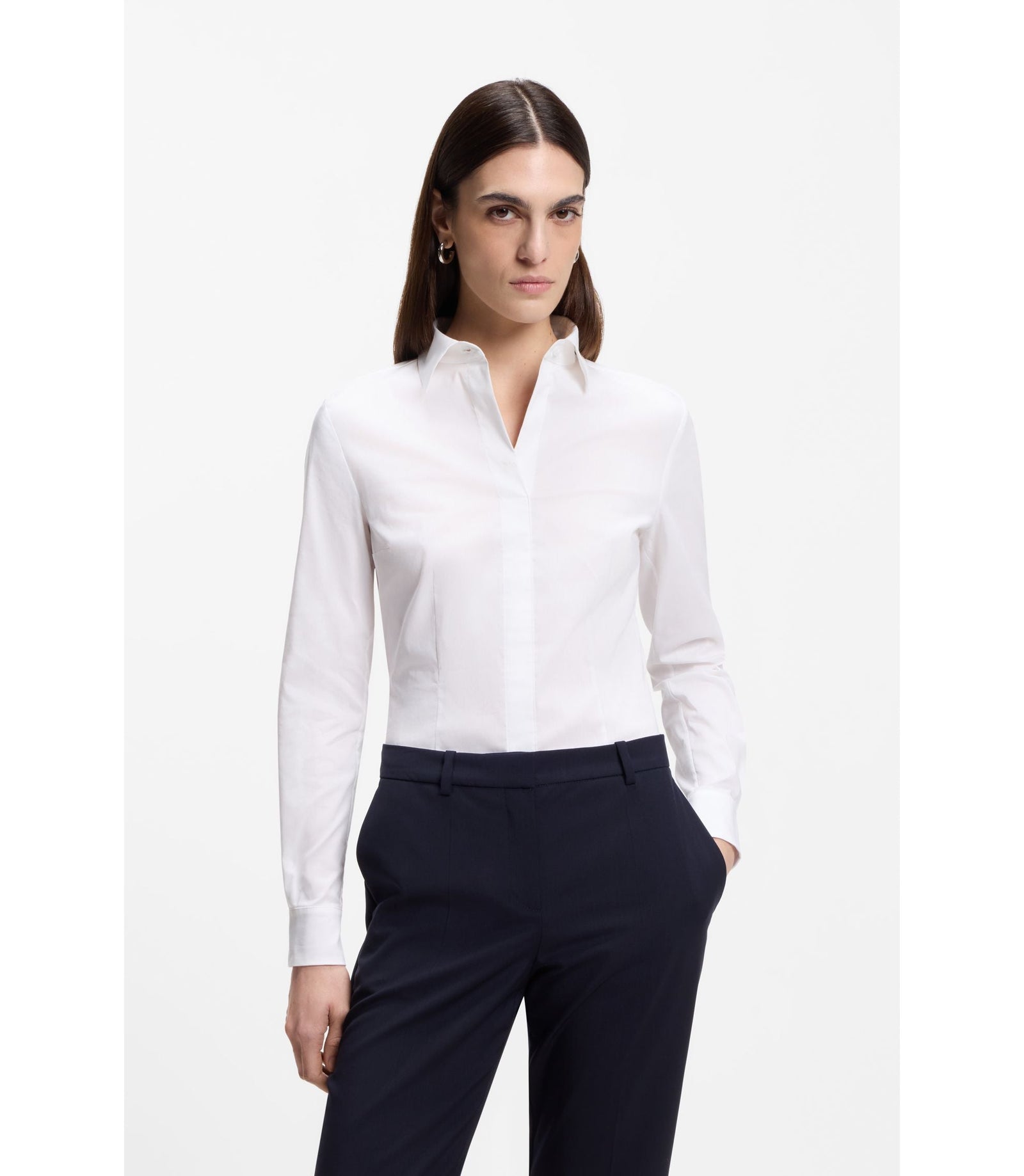 Boss Slim Fit Blouse In A Stretch Cotton White Women's