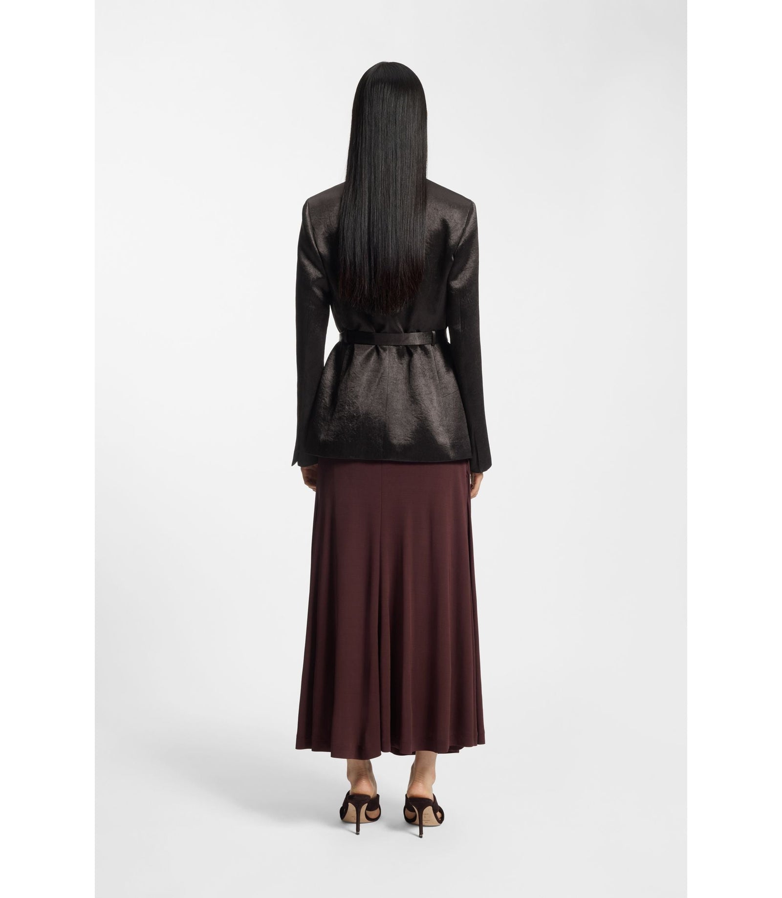 Boss Slim Fit Blazer In Lustrous Twill Dark Brown Women's