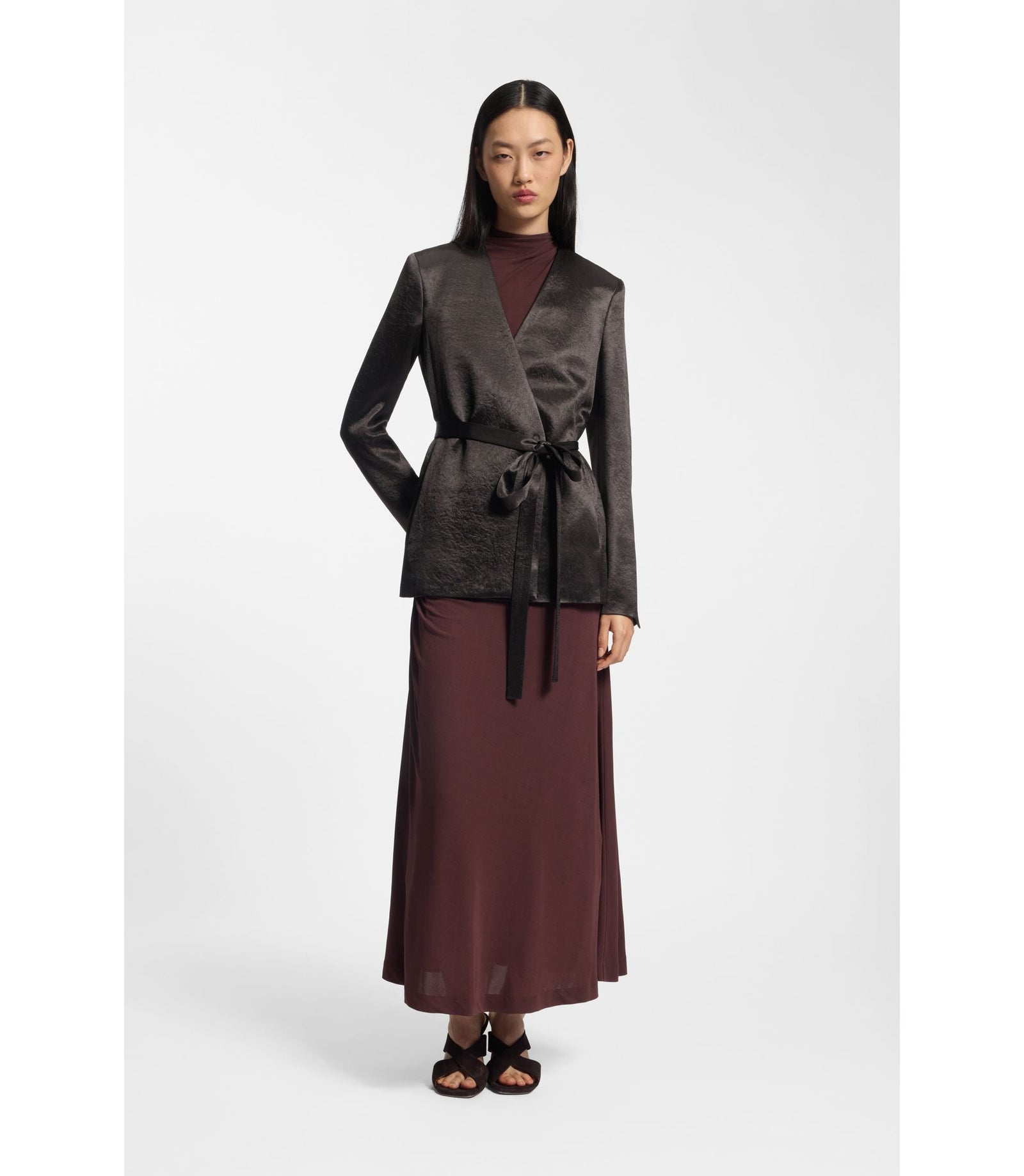 Boss Slim Fit Blazer In Lustrous Twill Dark Brown Women's