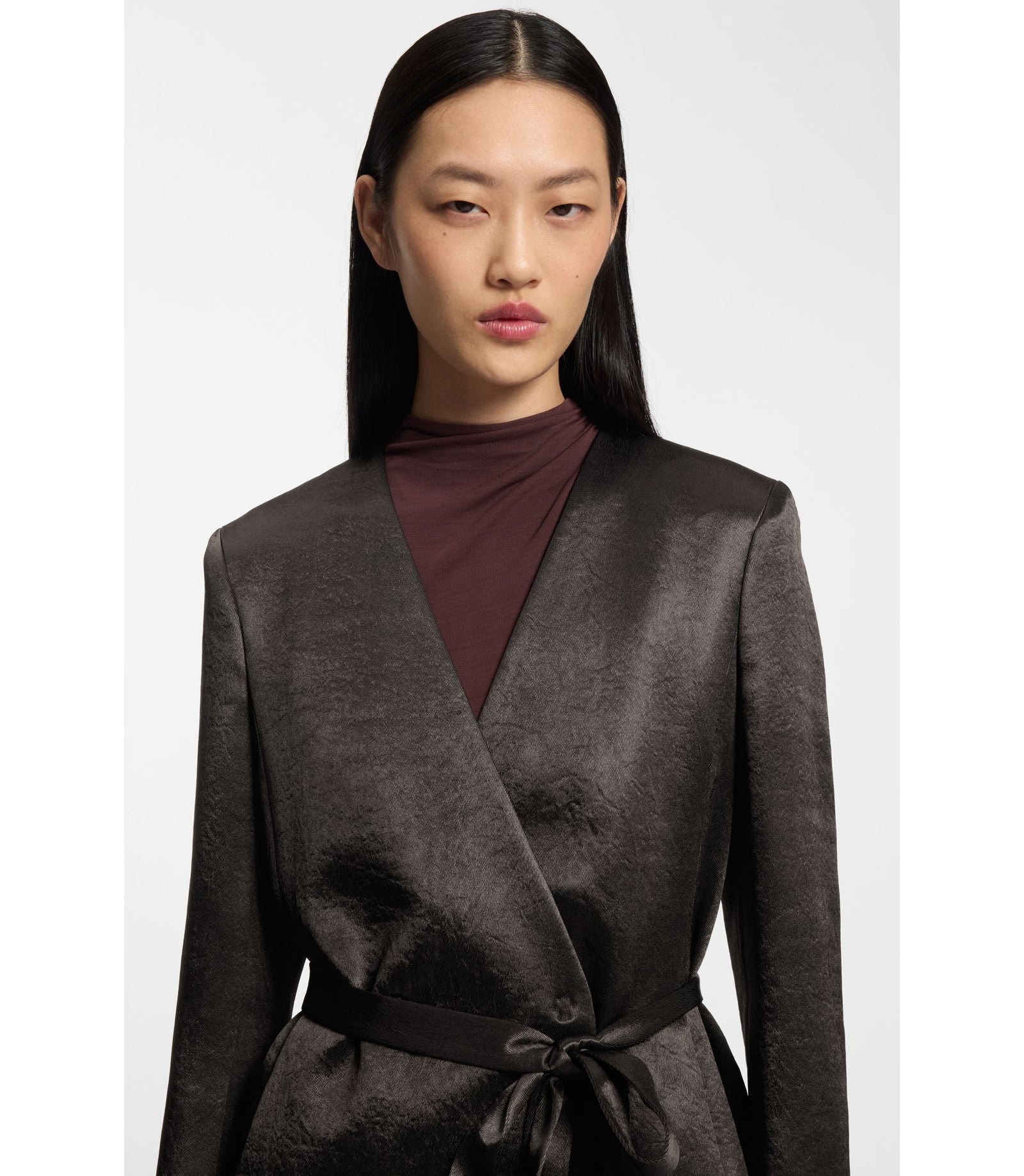Boss Slim Fit Blazer In Lustrous Twill Dark Brown Women's